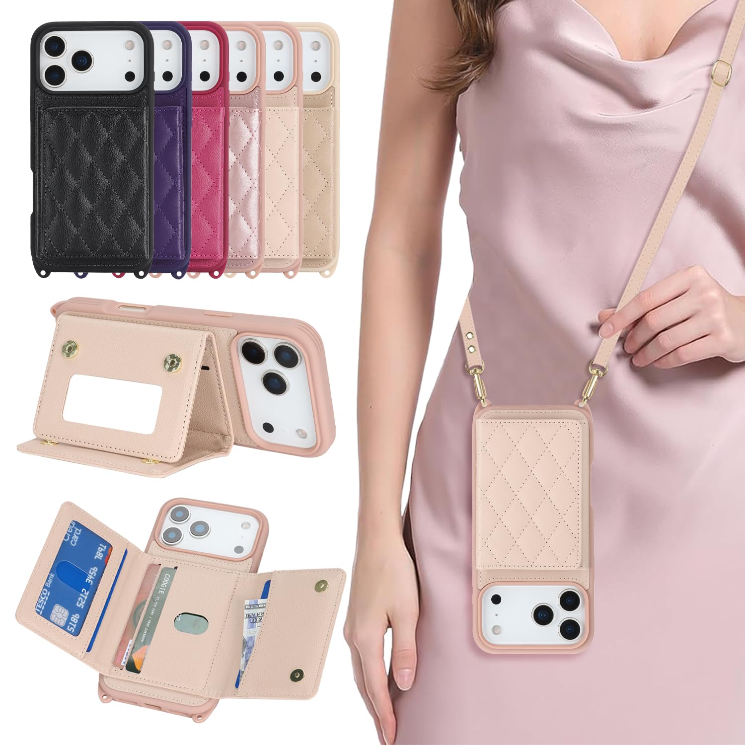 樂天商城 - DEYHU 対応 iPhone 17 Pro Max ケース ショルダー いphone17 Pro Max ケース カード収納 鏡 肩掛け 斜めかけ スマホショルダー アイフォン17 Pro Max ストラップ付き 耐衝撃 調節可能な 携帯ケース - ロー