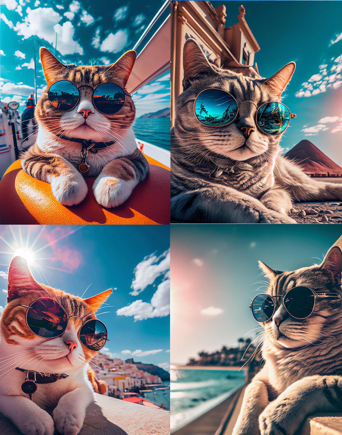 Rakuten - LEADINTOP ダイヤモンドアート 4枚 海辺 猫 ダイヤモンドペインティング モザイクアート 丸いビーズ ビーズアート 人気 子供 大人 初心者 装飾 DIY 手芸 キット 30x40cm