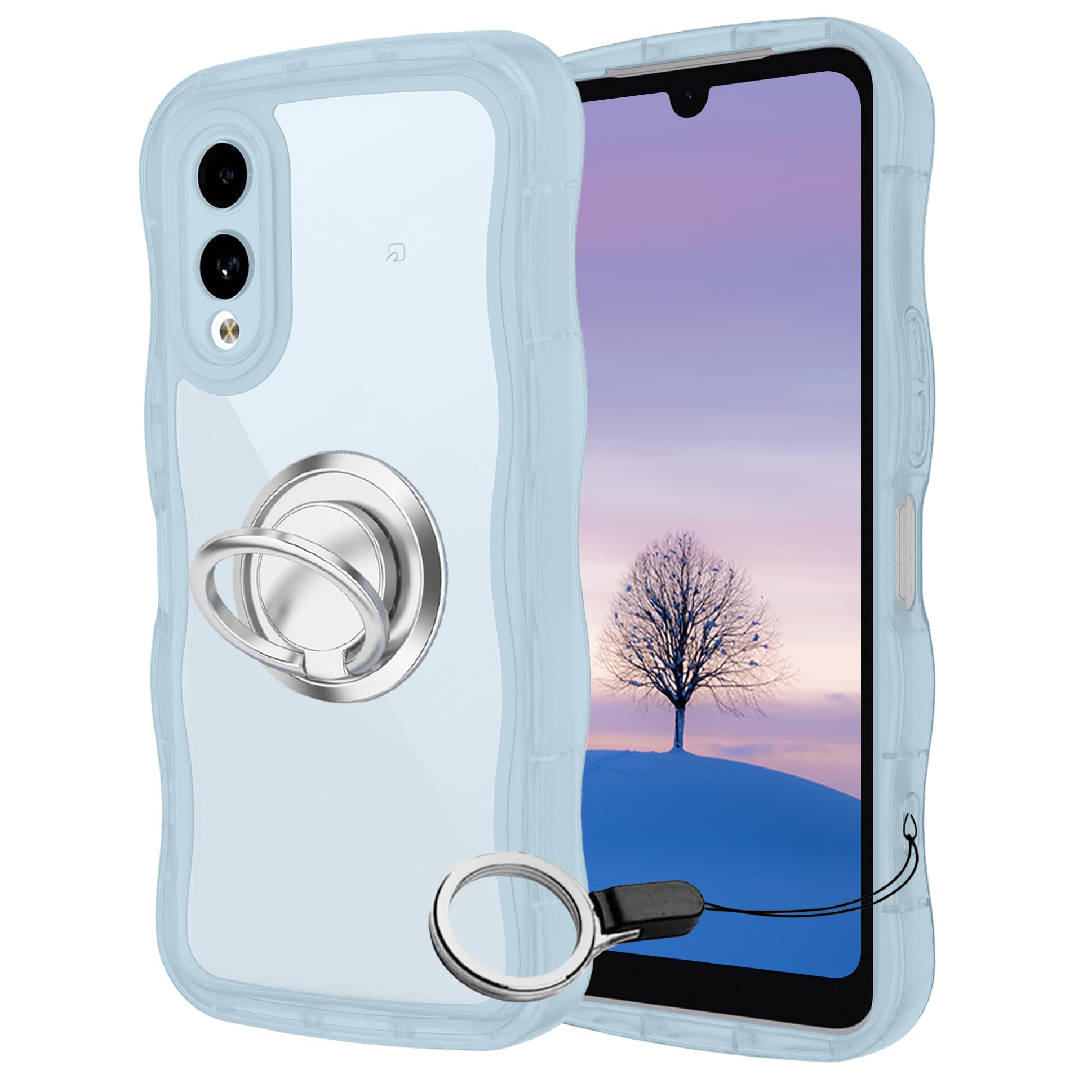 FOR Arrows We2 ケースブルー ウェーブ TPU波状のバンパー 透明 スマホケース かわいい うねうね Arrows We2 F-52E FCG02...