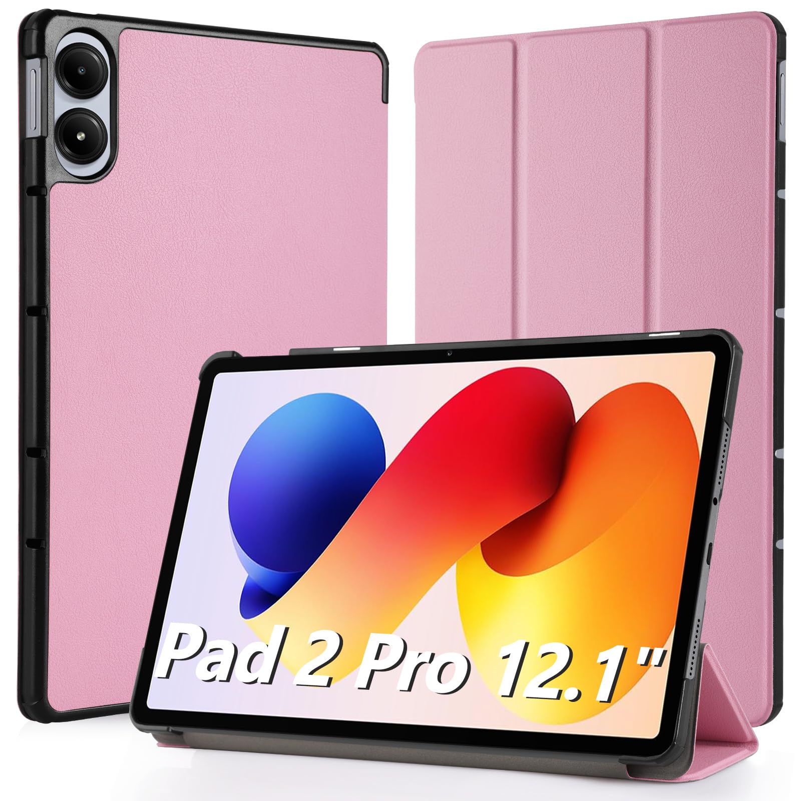 樂天商城 - Hianjoo Xiaomi Redmi Pad 2 Pro 対応 ケース タブレットケース 12.1インチ Xiaomi Redmi Pad 2 Pro 対応 カバー スタンド機能付き オートスリープ機能 全面保護ケース 耐衝撃 擦り傷防止 - ピンク