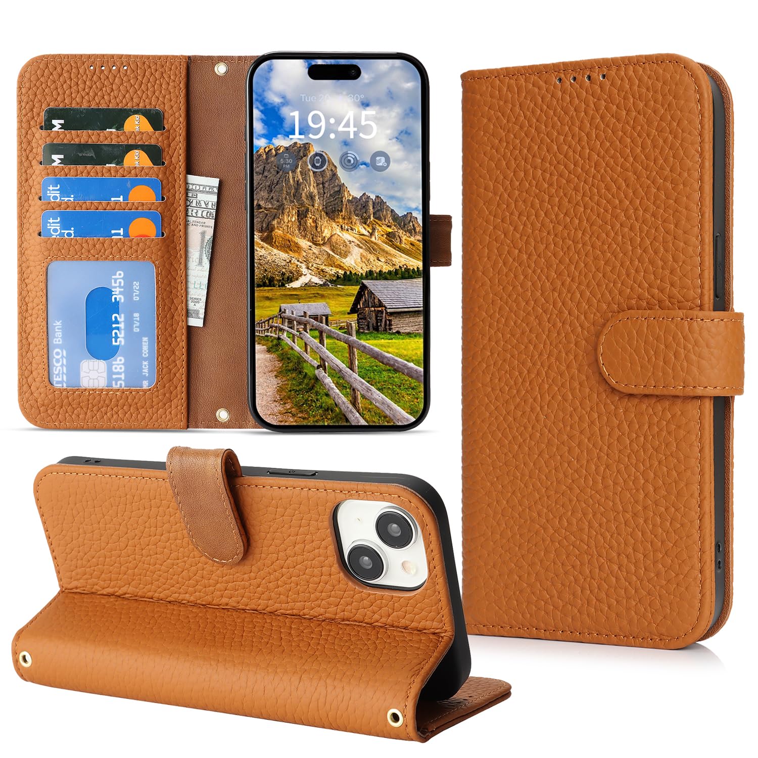 樂天商城 - DEYHU 対応 iPhone 14 ケース 手帳型 カード収納 スタンド機能 アイフォン13 ケース 本革 大容量 耐衝撃 カード収納 iPhone14 ケース 手帳型 iPhone 13 レザー カバー アースイエロー