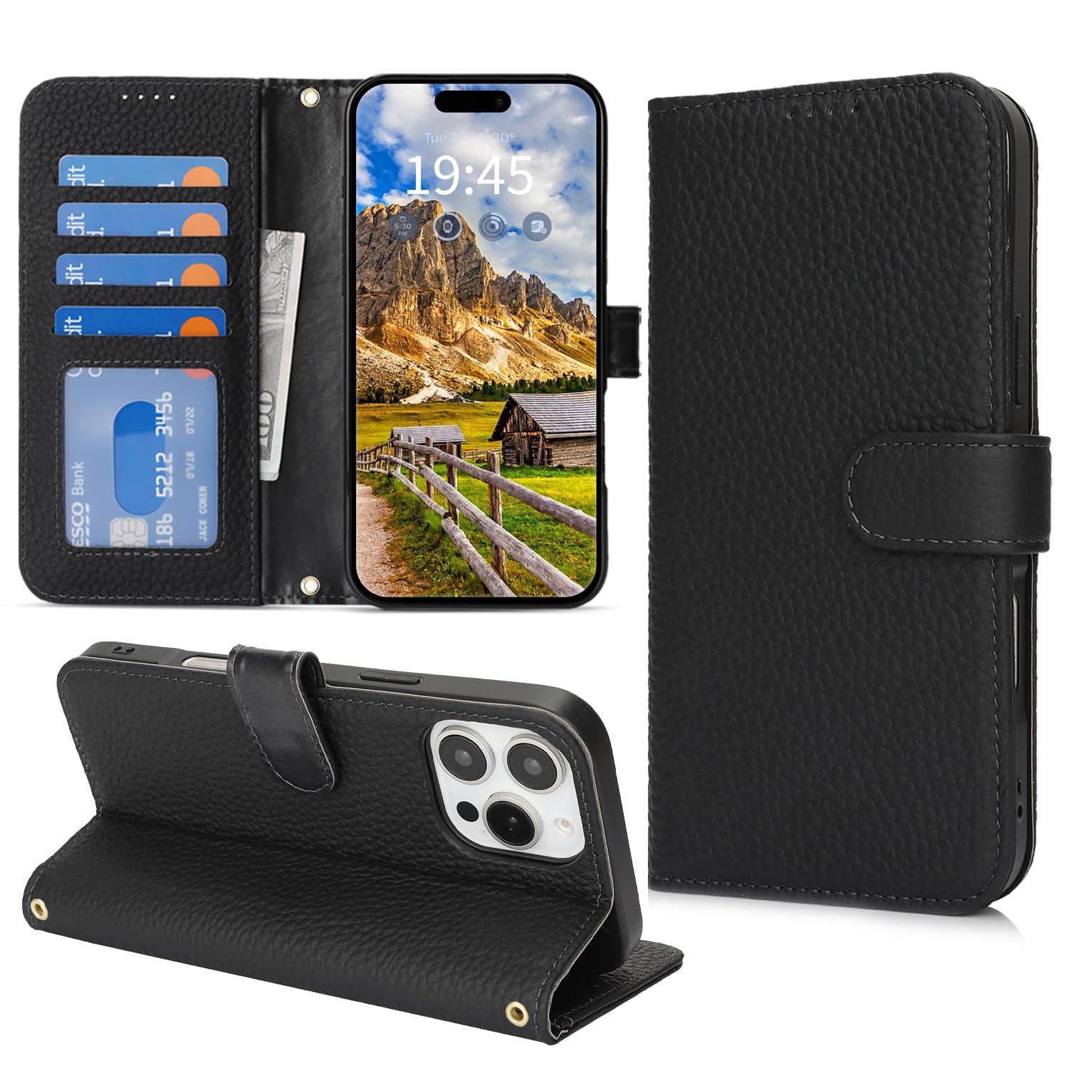 DEYHU 対応 いphone14pro ケース 手帳型 カード収納 スタンド機能 iphone14pro ケース 本革 大容量 財布型 耐衝撃 iPhone 14 Pro ケース 手帳型 iPhone14Pro レザー カバー ブラック