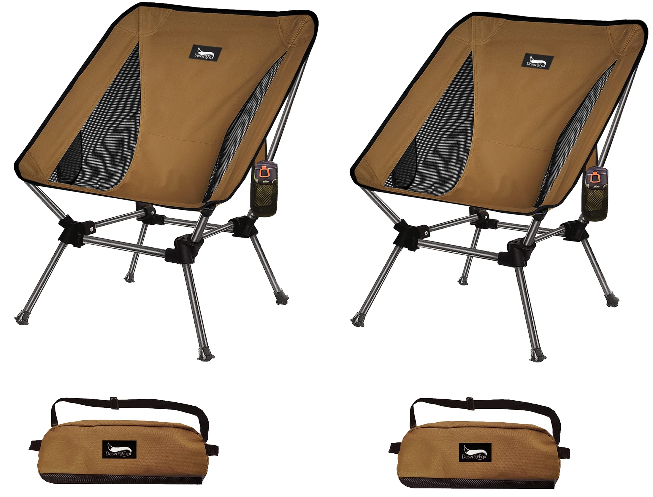 Rakuten - DesertFox キャンプ椅子 2個セット アウトドア チェア 2WAY 高さ調節可能 ローチェア 軽量 【独自開発のカップホルダー】 耐荷重150kg コンパクト イス ロータイプ 収納袋付属 携帯便利 ST (コーヒー)