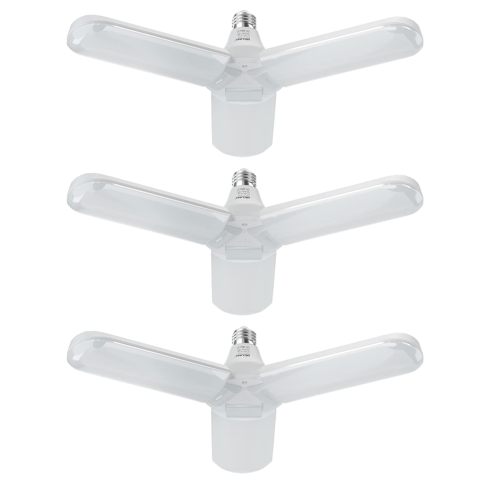 DiCUNO E26 LED ペンダントライト 40W ガレージライト 3灯式 シーリングライト 4000lm 5000K 昼白色 折りたたみ式 省エネ 角度調節可能 高輝度 調光器非対応 天井照明 工事不要 3個入