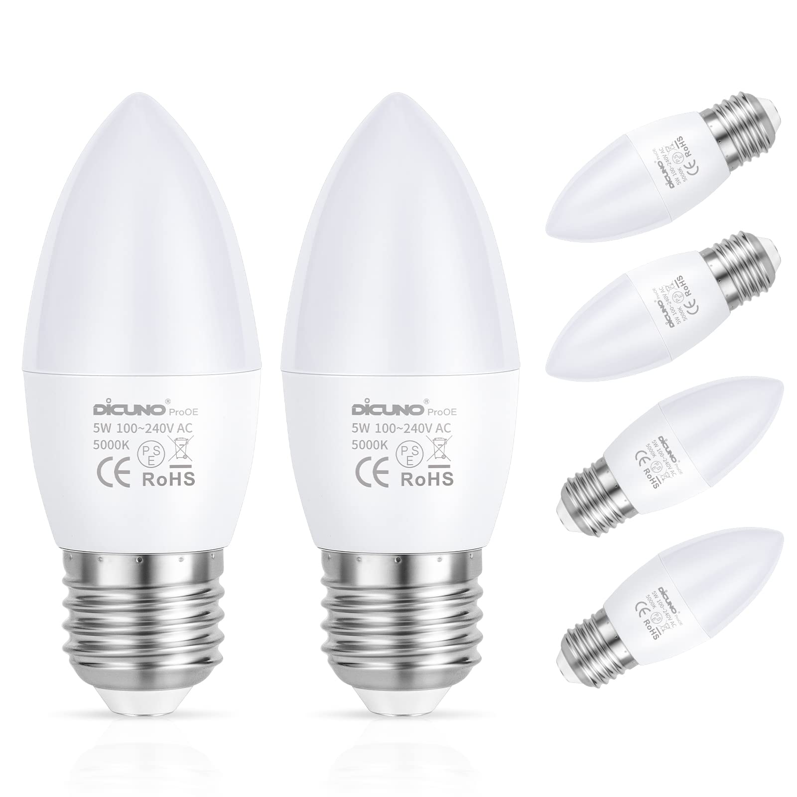 Rakuten - DiCUNO LED電球 E26口金 シャンデリア 5W 40W白熱電球相当 450LM 昼白色 5000K Ra98+ 高演色AC100V-240V 非調光 6個入