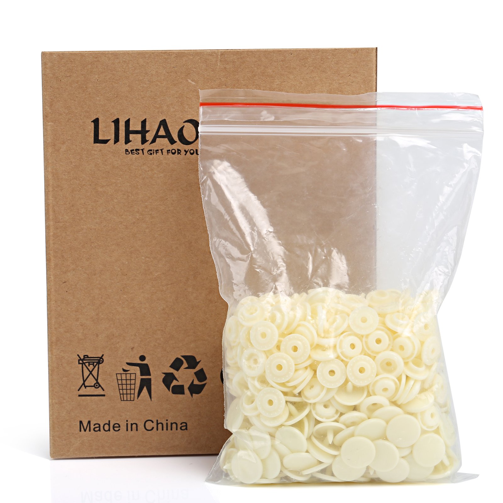 LIHAO スナップボタン プラスナップ 100組 12mm T5 オフホワイト