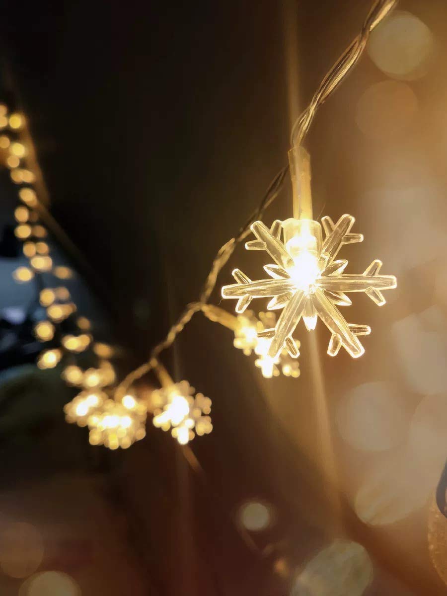 LIHAO クリスマスツリー ライト 飾り 電飾 オーナメント 3m 20球 イルミネーション ライト 電池式 LED カーテンライト 雪の結晶 雪花 ガーデンライト クリスマス 飾り オーナメント デコレーション 飾り付け 装飾 LEDストリングライト