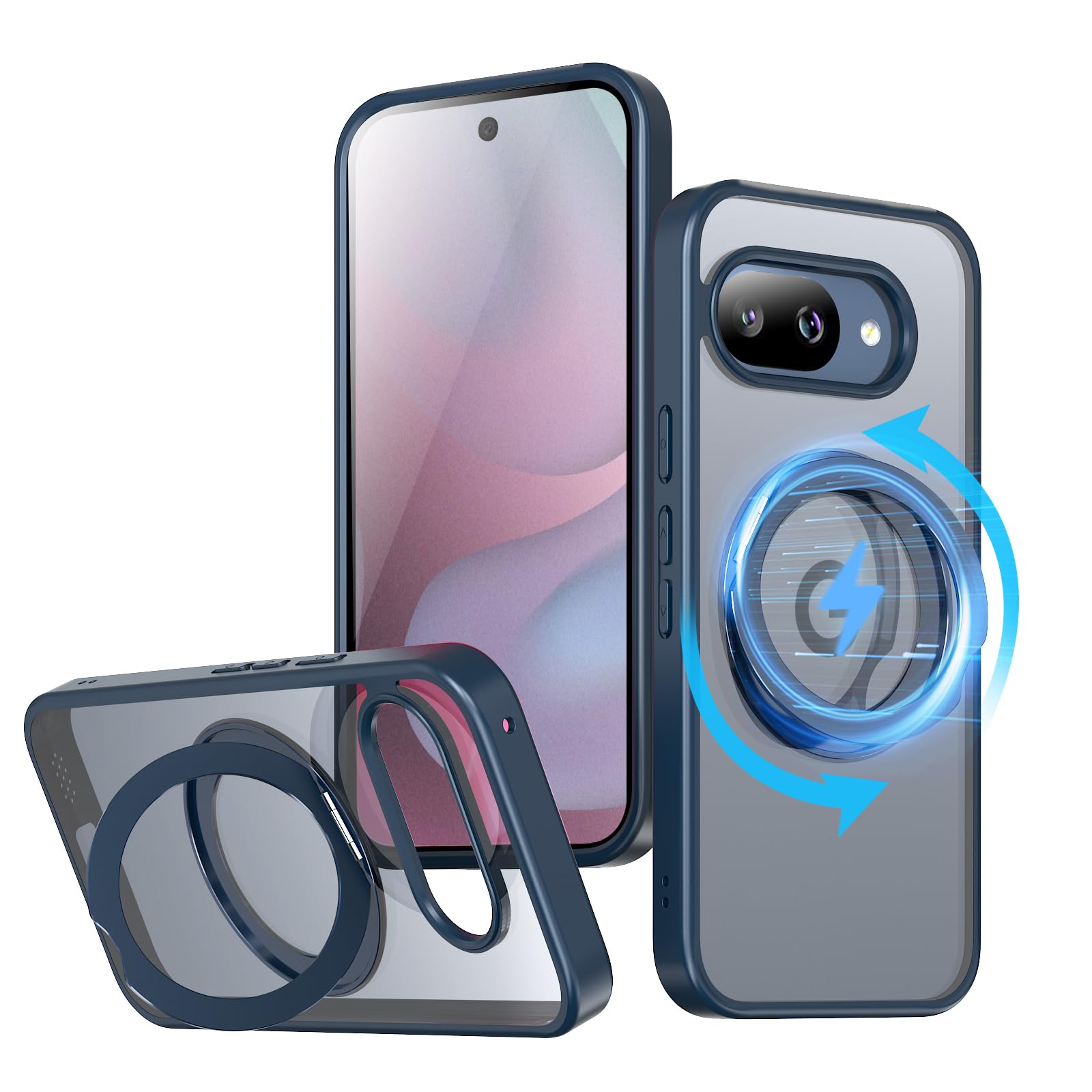 KWATUNG ケース Google Pixel 9a 用 ケース magsafe対応 ワイヤレス充電 グーグルピクセル 9a用スマホケース 耐衝撃 360°回転スタンド 縦横両対応 マグセーフ リング マグネット搭載 防指紋 米軍MIL規格 Pixel