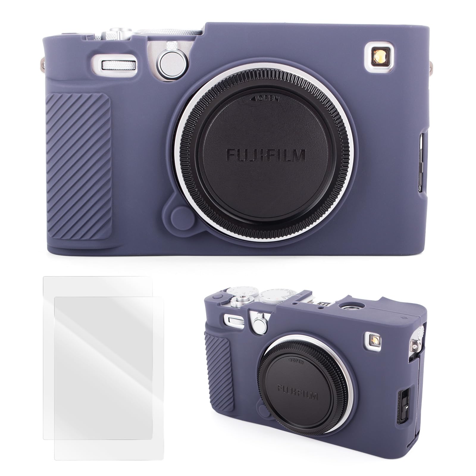 VOVMOEYA 富士フイルム XE5 X-E5用シリコンケース、富士フイルムXE5 X-E5用アクセサリー、富士フイルムXE5 X-E5カメラ用0.25mm超薄型スクリーンプロテクター2枚付き - ブルー