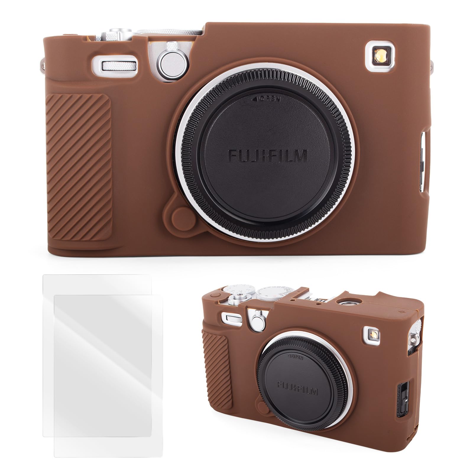 VOVMOEYA 富士フイルム XE5 X-E5用シリコンケース、富士フイルムXE5 X-E5用アクセサリー、富士フイルムXE5 X-E5カメラ用0.25mm超薄型スクリーンプロテクター2枚付き - コーヒー