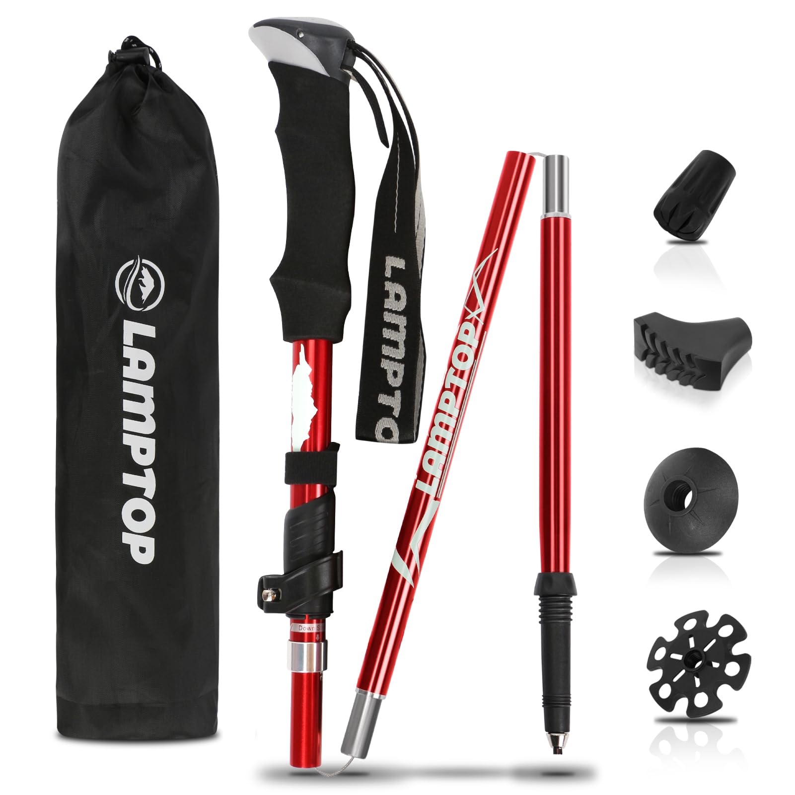 【雑誌掲載】LAMPTOP トレッキングポール 登山ストック 折りたたみ式 軽量A7075アルミ製 250g 1本 95・..
