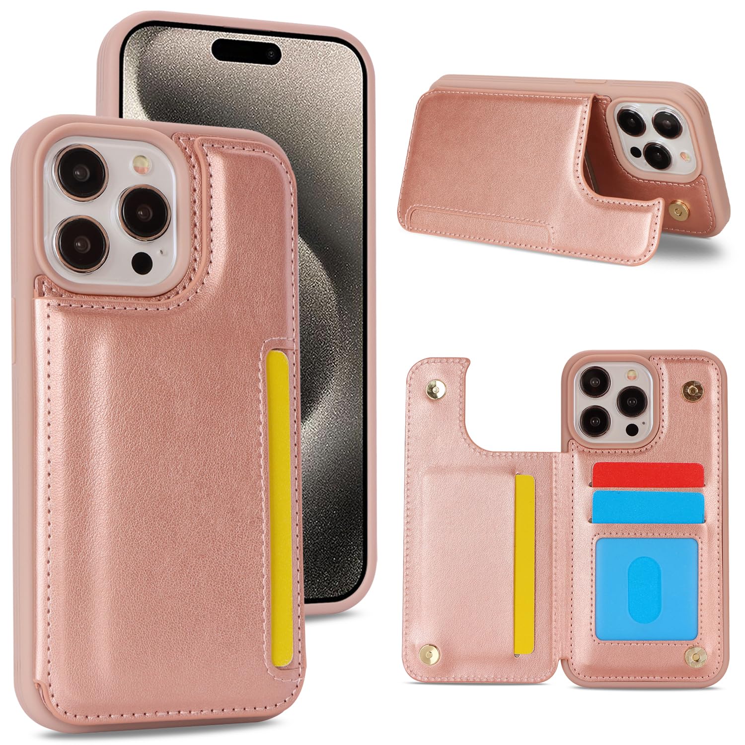 Sailortech iPhone15 Pro Max 背面ケース 翻盖型 アイフォン15 Pro Max カバー 財布型 実用 横置き機能 防塵 落下防止 iPhone15ProMax ケース 背面収納 携帯カバー【選べる8色】6.7in-ピンク