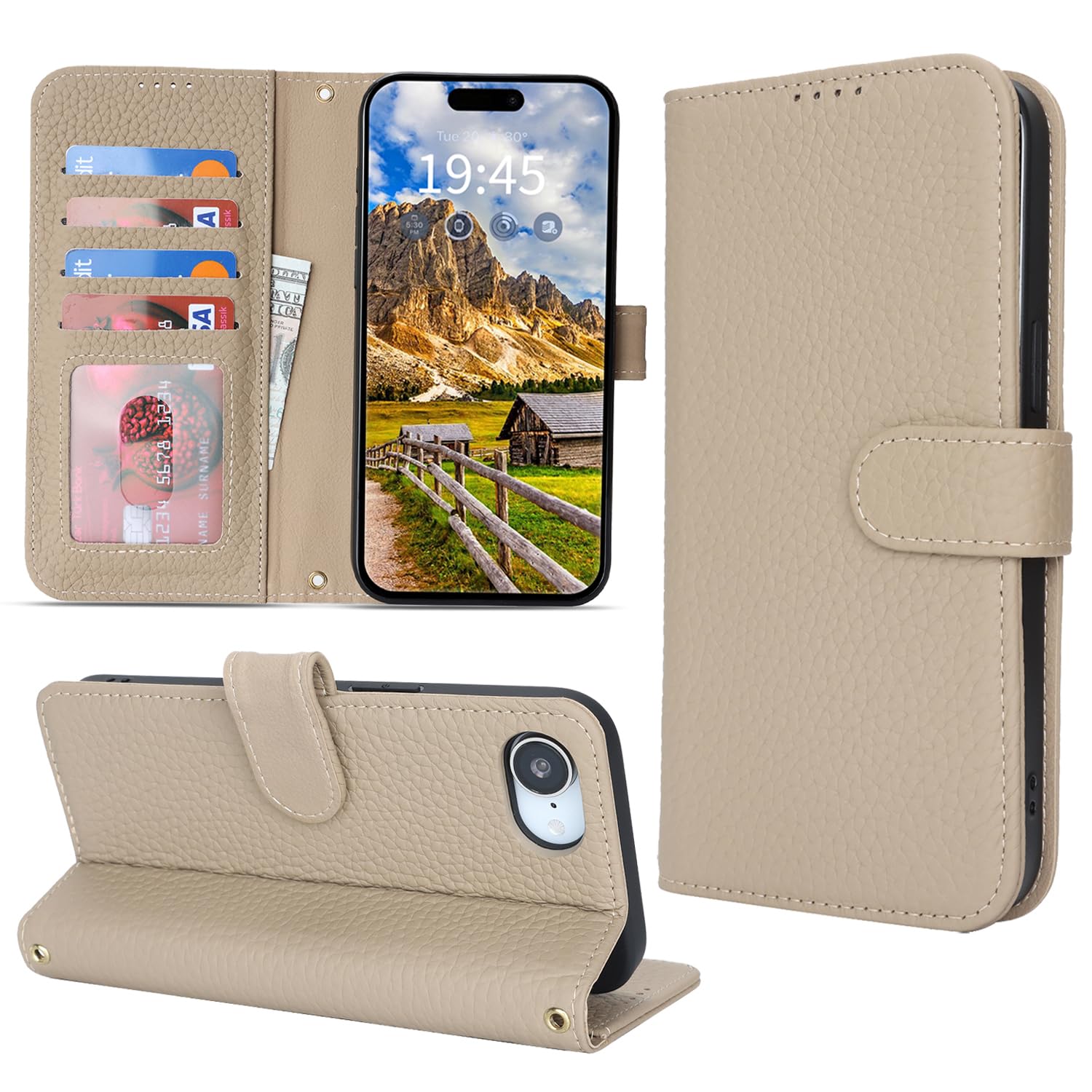 樂天商城 - DEYHU 対応 iPhone 16e ケース 手帳型 カード収納 あいふおん16eケース 本革 大容量 耐衝撃 スタンド機能 アイフォン16e ケース 手帳型 いPhone 16e レザー カバー エレファントグレー