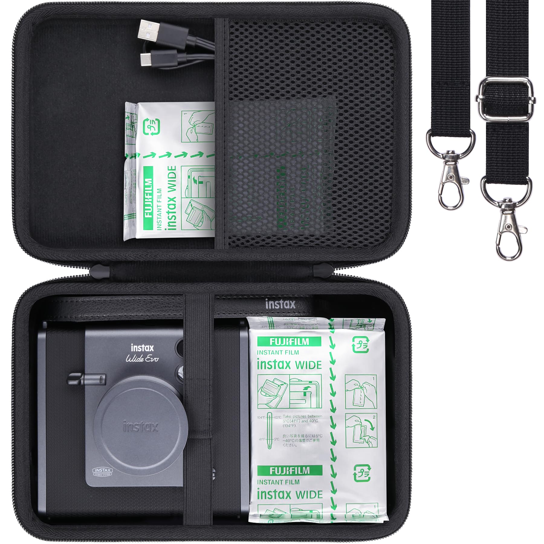 樂天商城 - 富士フイルム FUJIFILM instax wide Evo チェキ Evo ハイブリッドインスタントカメラ INS WIDE EVO BLACK専用収納ケース（ケースのみ）-Khanka