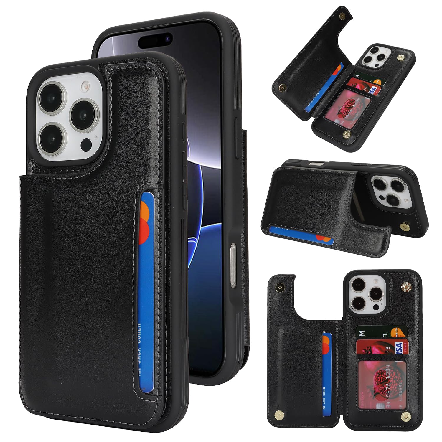 SailorTech iPhone 16 Pro Max ケース 翻盖型 ICカード収納 横置きスタンド機能 防塵 磁気クラスプ 小銭入れ 財布型 実用 手帳ケース 収納付き 選べる10色-ブラック