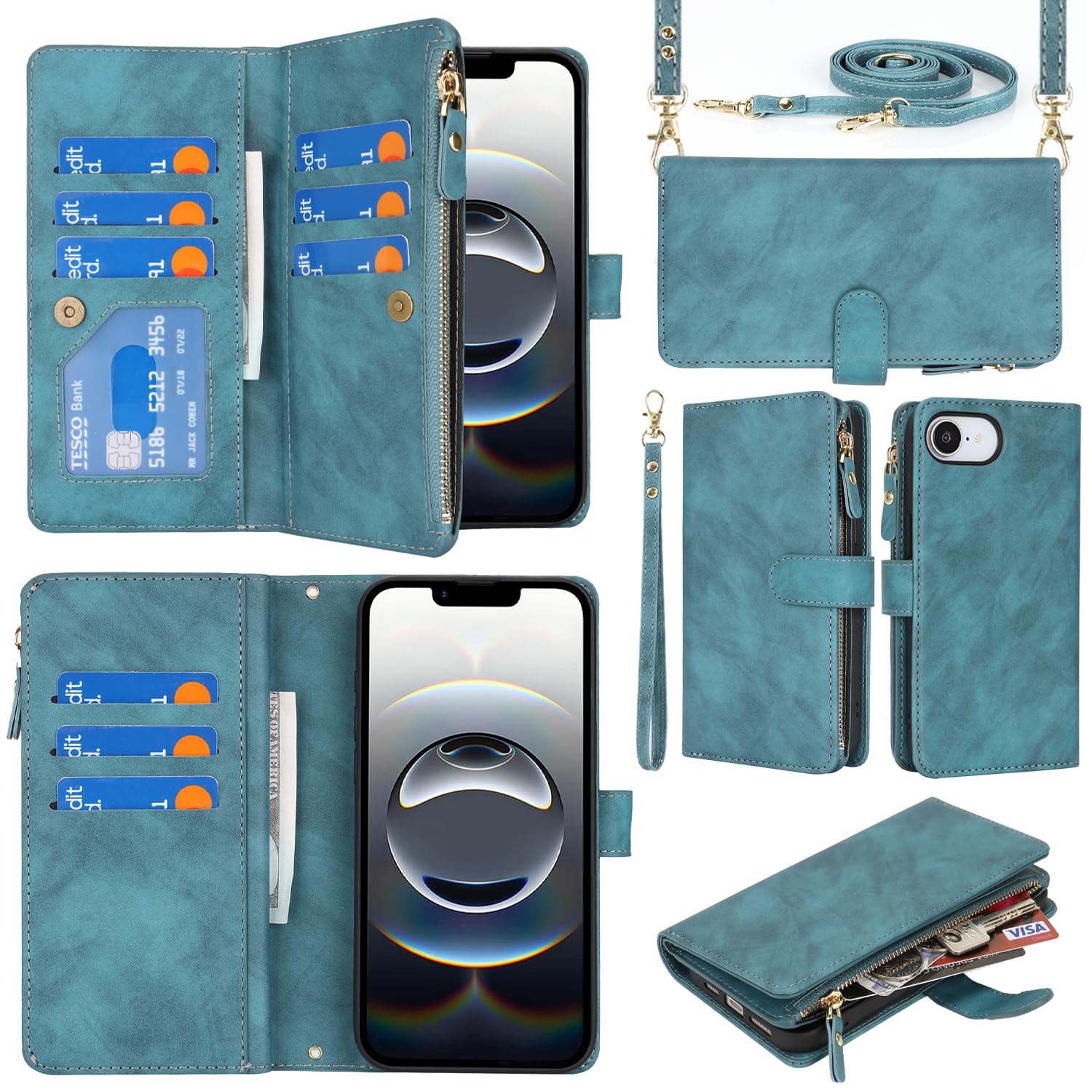 Sailortech iPhone16eケース 手帳型 iphone16e ケース アイフォン16 e カバー合成PUレザー 財布型 内蔵マグネット 留め具装備 スマホケース カード収納 横置きスタンド 機能 小銭入れ ジッパーポケット付き 全面保護 耐久