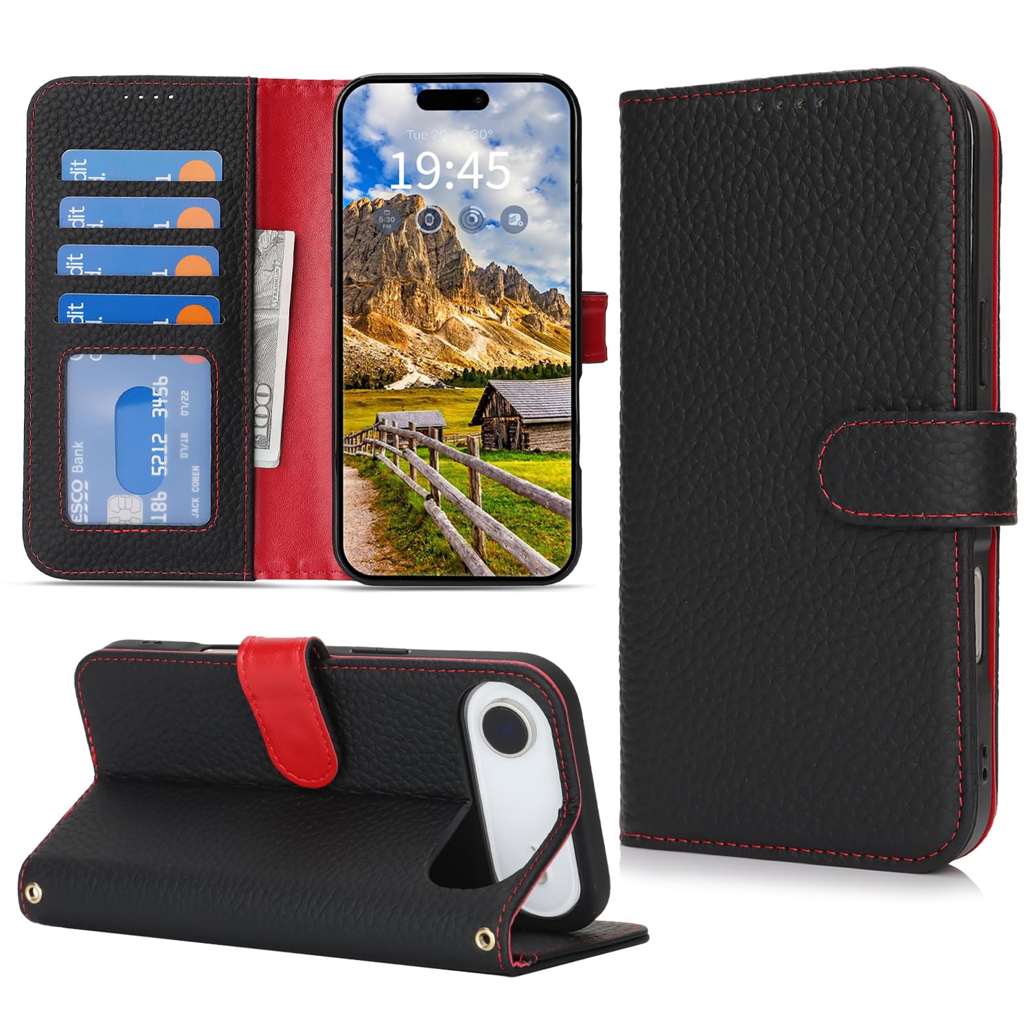 樂天商城 - DEYHU 対応 iPhone Air ケース 手帳型 カード収納 スタンド機能 いphone17 air ケース 本革 大容量 耐衝撃 カード収納 iPhone 17 Air ケース 手帳型 iphone17 Air レザー カバー 黒と赤