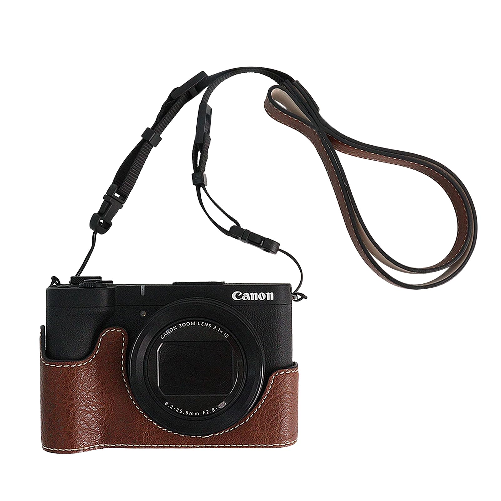 樂天商城 - VOVMOEYA カメラハーフケース Canon PowerShot V1用 PUレザーカメラケージキット カメラストラップ付き, コーヒー
