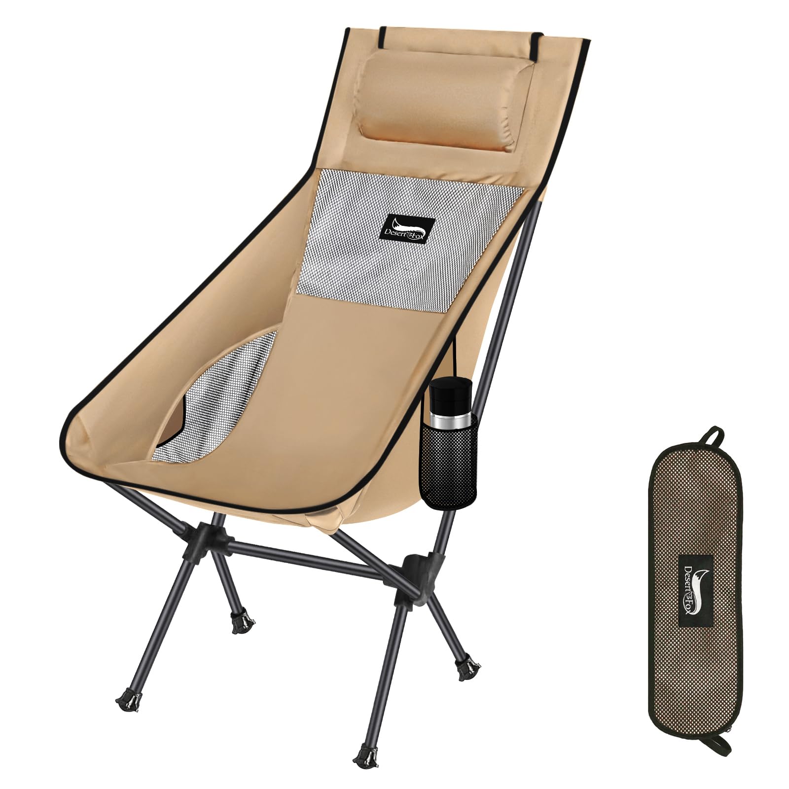 樂天商城 - DesertFox アウトドアチェア 折りたたみ 枕付き 超軽量 【独自開発のカップホルダー】 【耐荷重150kg】 キャンプ椅子 コンパクト イス ハイバック 椅子 収納袋付属 お釣り 登山 携帯便利 0066 (カーキ，Large)