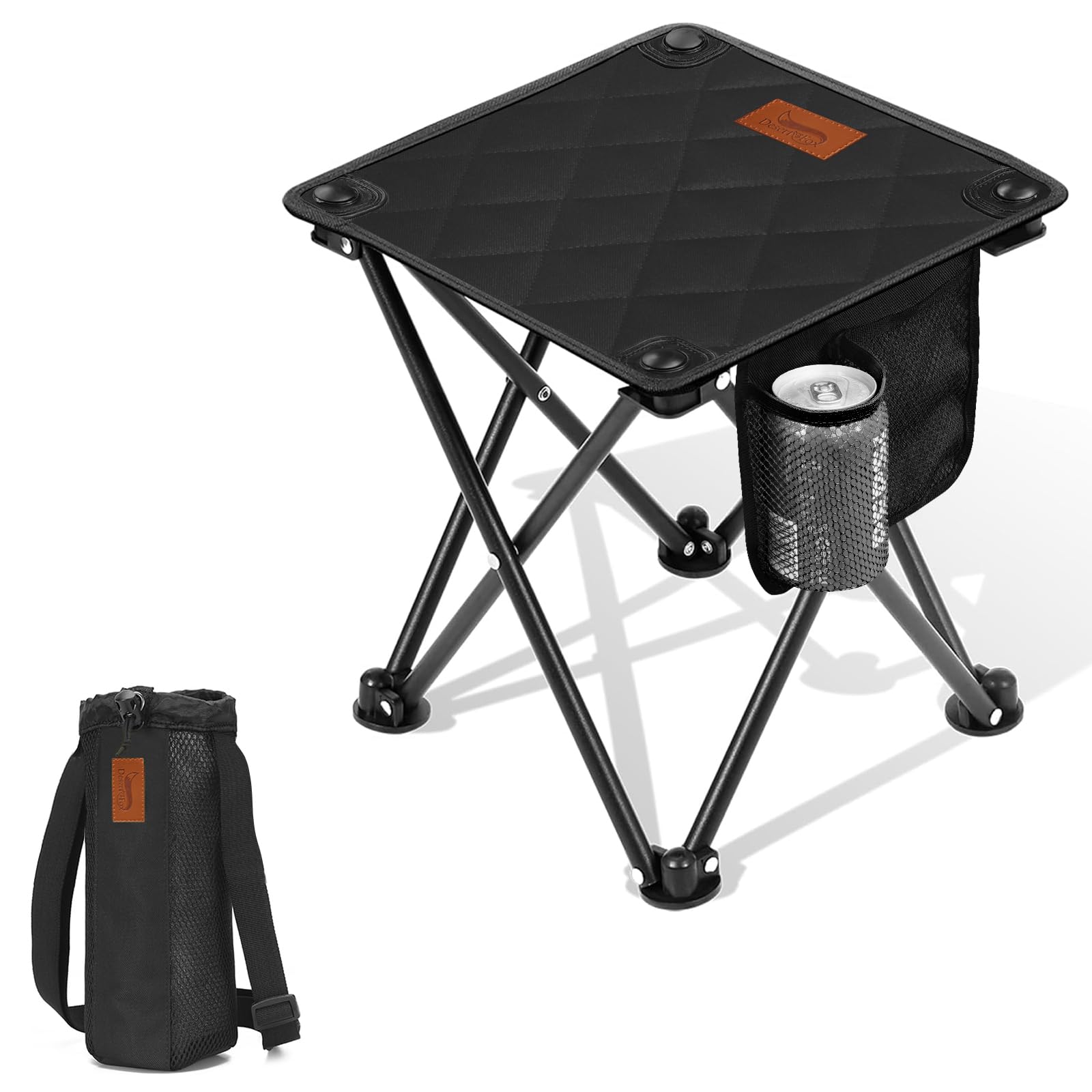 DesertFox キャンプ椅子 アウトドアチェア 折りたたみ 椅子 厚手の中綿 秋冬用 超軽量 コンパクト 【サイドポケット&カップホルダー 付き 】 【耐荷重200kg】 一秒展開・収納 イス 背負える収納袋付属 お釣り 登山 携帯便利 MZ (黒，1