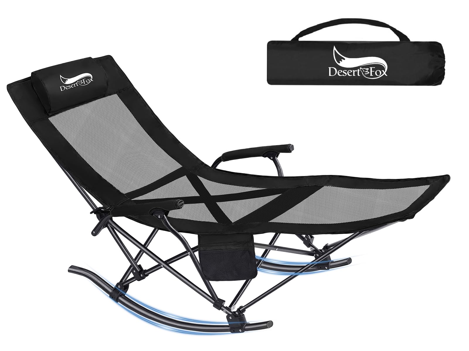 DesertFox リクライニングチェア キャンプコット ロッキングベッド 折りたたみ 2way 仮眠 昼寝 2段階調整 枕付き【耐荷重150kg】コンパクト 軽量 組み立て不要 携帯便利 室内 室外 庭園ピクニック レジャー キャンプ用 YYC (黒)