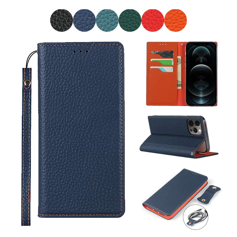 Sailortech iPhone12 Pro Max ケース手帳型 縄掛け ライチ紋様 本革 レザー アイフォン12 Pro Max ケース レザー アイフォン12 Pro Max カバー 財布型 [RFIDブロッキング] カード収納 収納付き 横置きス