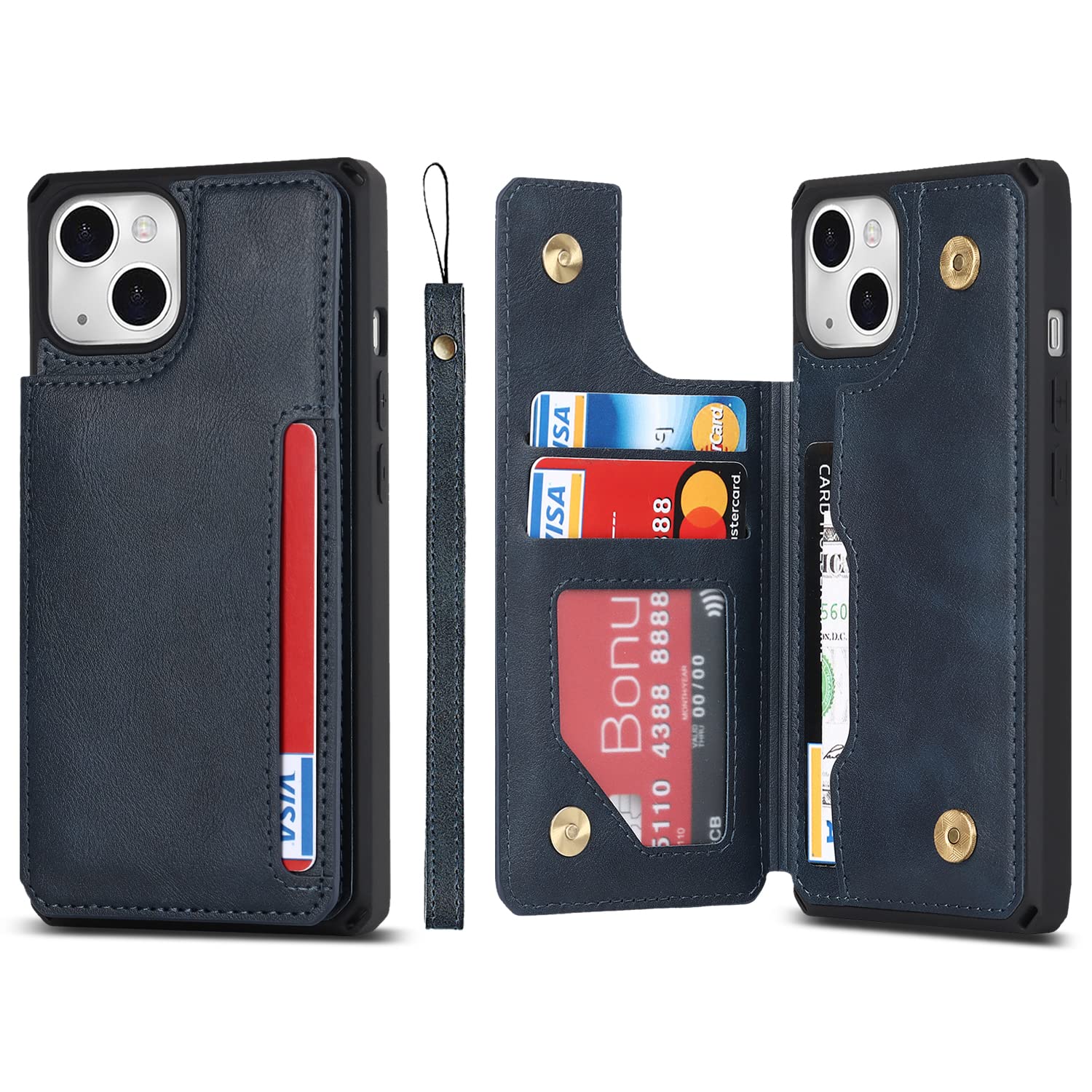 Sailortech iPhone 13 背面ケース アイフォン 13 ケース アイフォン 13 カバー 財布case 縄掛け 多機能携帯電話カード 手帳ケース PUレザー 収納付き 磁気クラスプ 小銭入れ IC カード収納 財布型 実用 横置き機能 耐衝