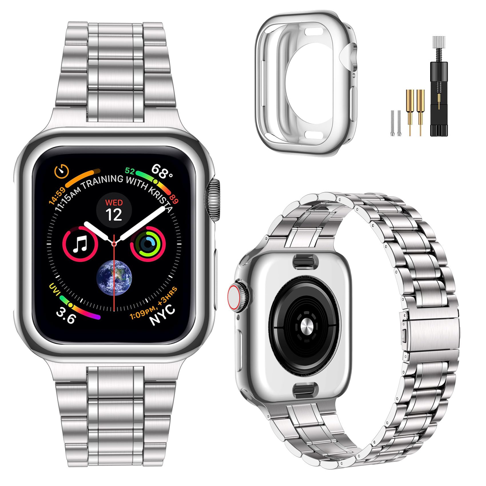 樂天商城 - MioHHR ステンレススチールバンド Apple Watchバンド 10 11 46mm メタル交換用リストバンドストラップ iWatch シリーズ 10/11用, シルバー