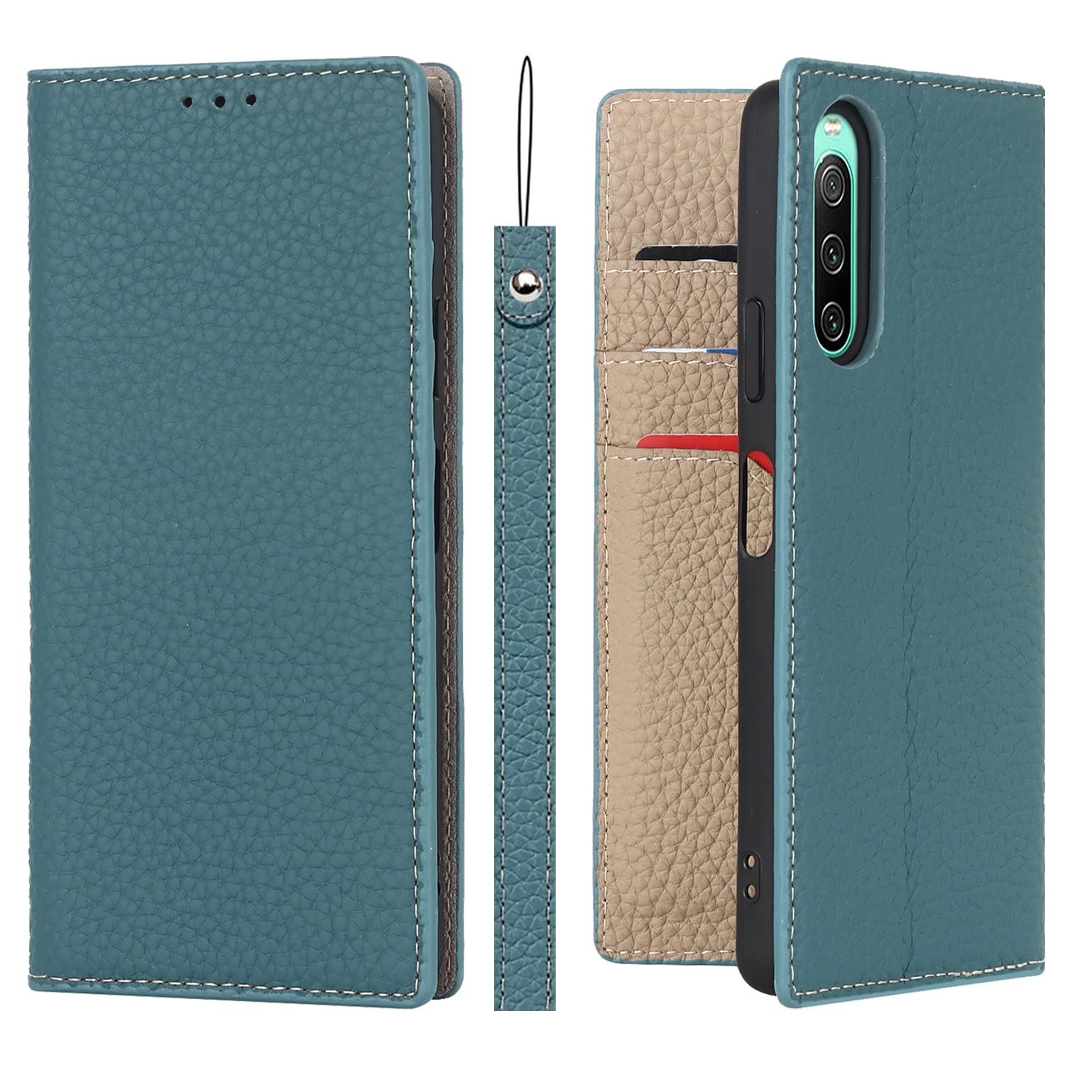 Sailortech Xperia 10 IV SO-52C/SOG07 ケース手帳型 Xperia 10 IV 専用 カバー 財布型 ライチ紋様 本革レザー SOG07 ケース SO-52C カバー 財布型 カード収納 収納付き 横置きスタンド機能 本革