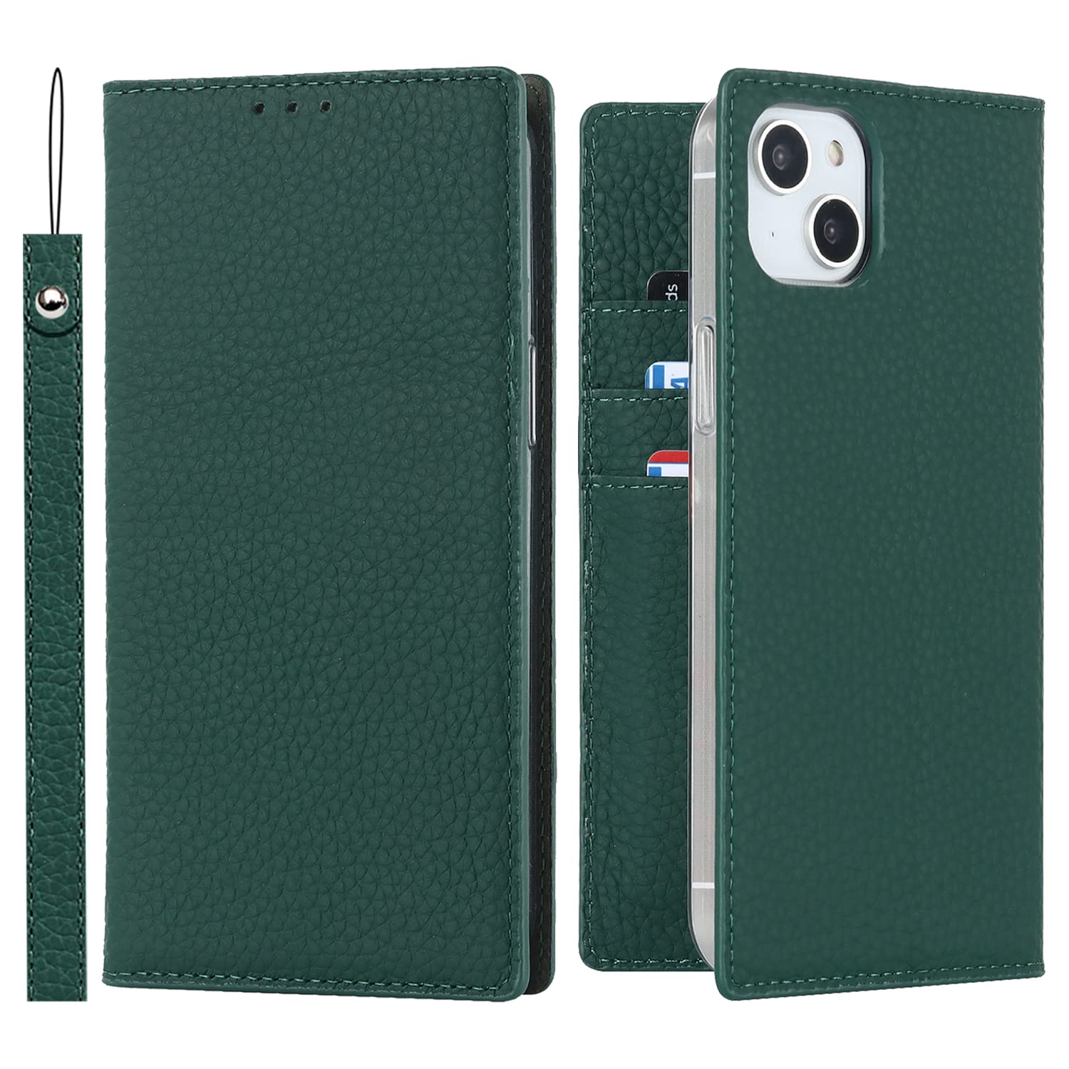 Sailortech iPhone 14 ケース手帳型 iphone 14 専用 カバー 財布型 ライチ紋様 本革レザー アイフォン 14 ケース アイフォン 14 カバー 財布型 カード収納 収納付き 横置きスタンド機能 本革レザー（弱磁）衝撃吸収 全面