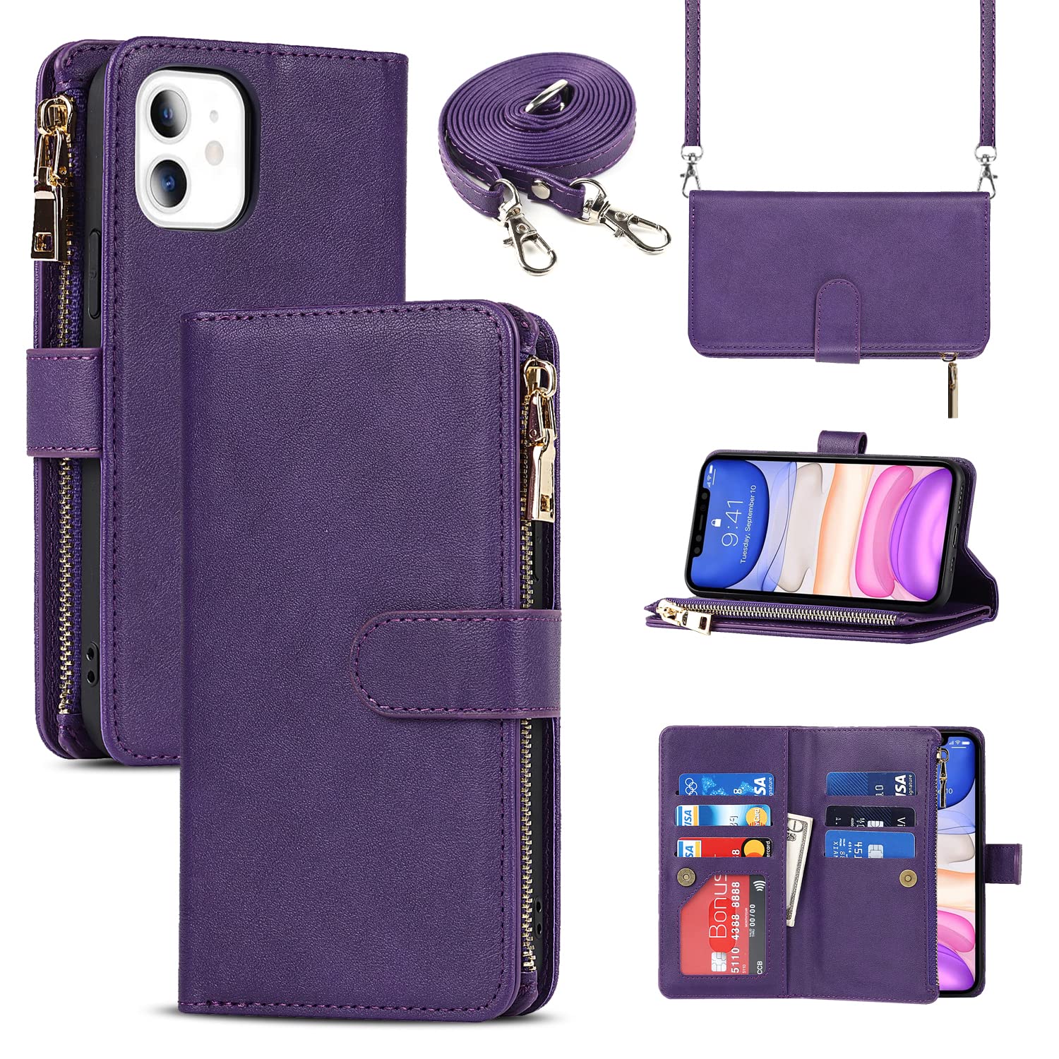 Sailortech iPhone 11 ケース 手帳型 iphone11 ケース iphone11 カバー合成PUレザー 財布型 スマホケース カード収納 内蔵 マグネット 留め具装備 横置きスタンド 機能 PUレザー 小銭入れ ジッパーポケット付き 全