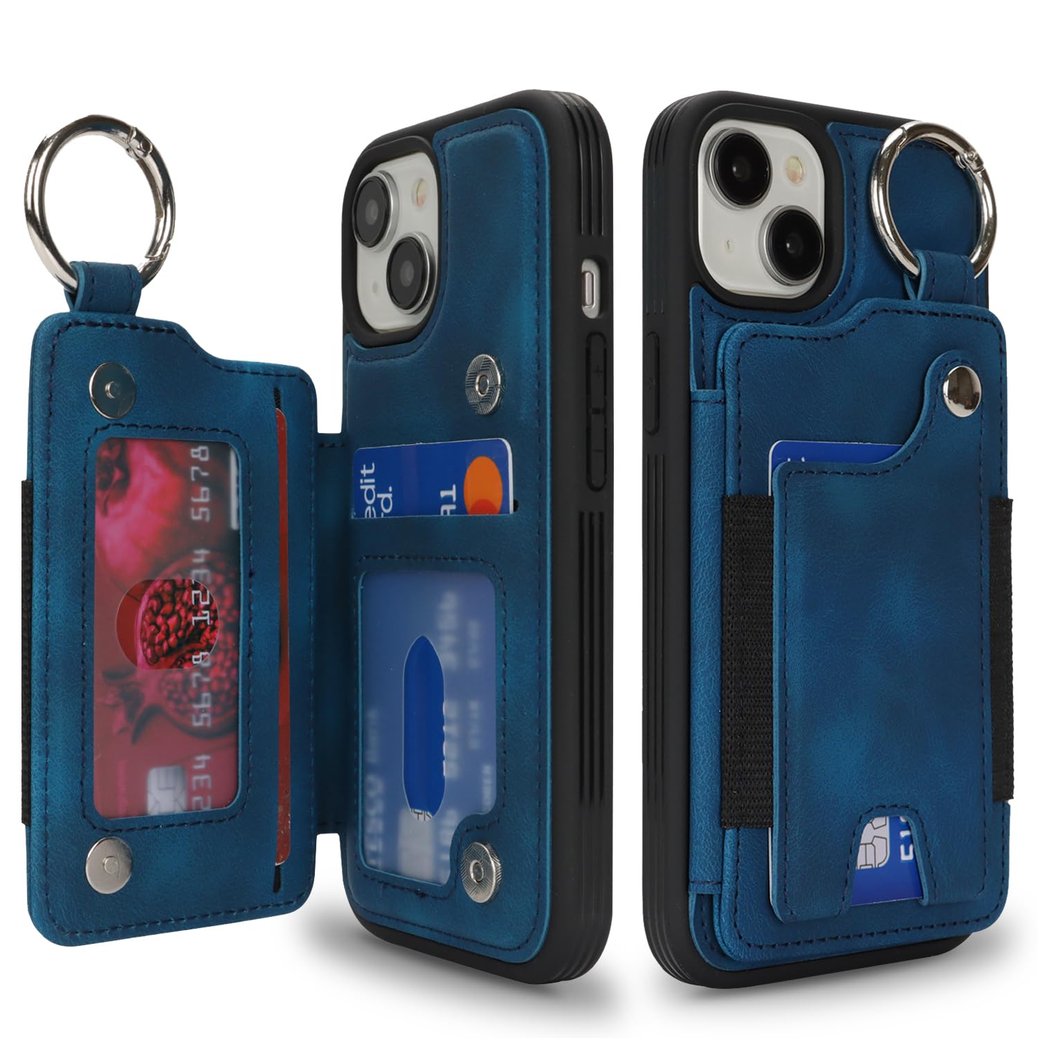 樂天商城 - SailorTech ケース iPhone 14/13背面ケース翻盖型 指リング機能付きカード ホルダー付き女性用, アイフォン14 手帳ケース 横置き機能 スロット付き おしゃれなケース iPhone13/14 ケース 背面収納 6.1in-ブルー