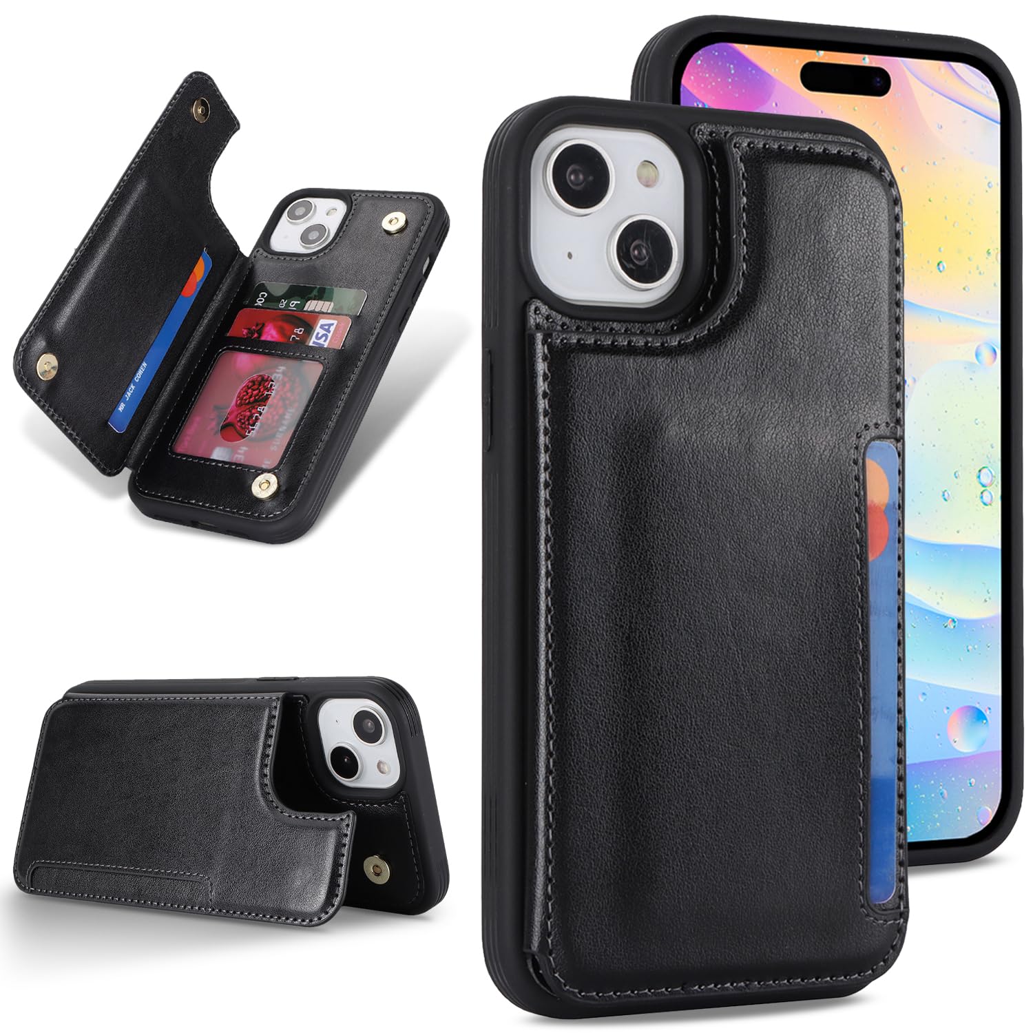 Sailortech iPhone 15 背面ケース 翻盖型 アイフォン 15 ケース アイフォン 15 カバー 財布背面手机壳 手帳ケース 収納付き 磁気クラスプ 小銭入れ IC カード収納 財布型 実用 横置き機能 防塵 ・量 落下防止 iPhone1