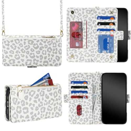 DEYHU 対応 いphone12 ケース 手帳型 ショルダー ジッパー式 カード収納 iphone12 pro ケース ファスナー 財布型 肩掛け 大容量 耐衝撃 調節可能な アイフォン12 カバー スタンド機能 フェイクレザー 携帯ケース - ホワイト