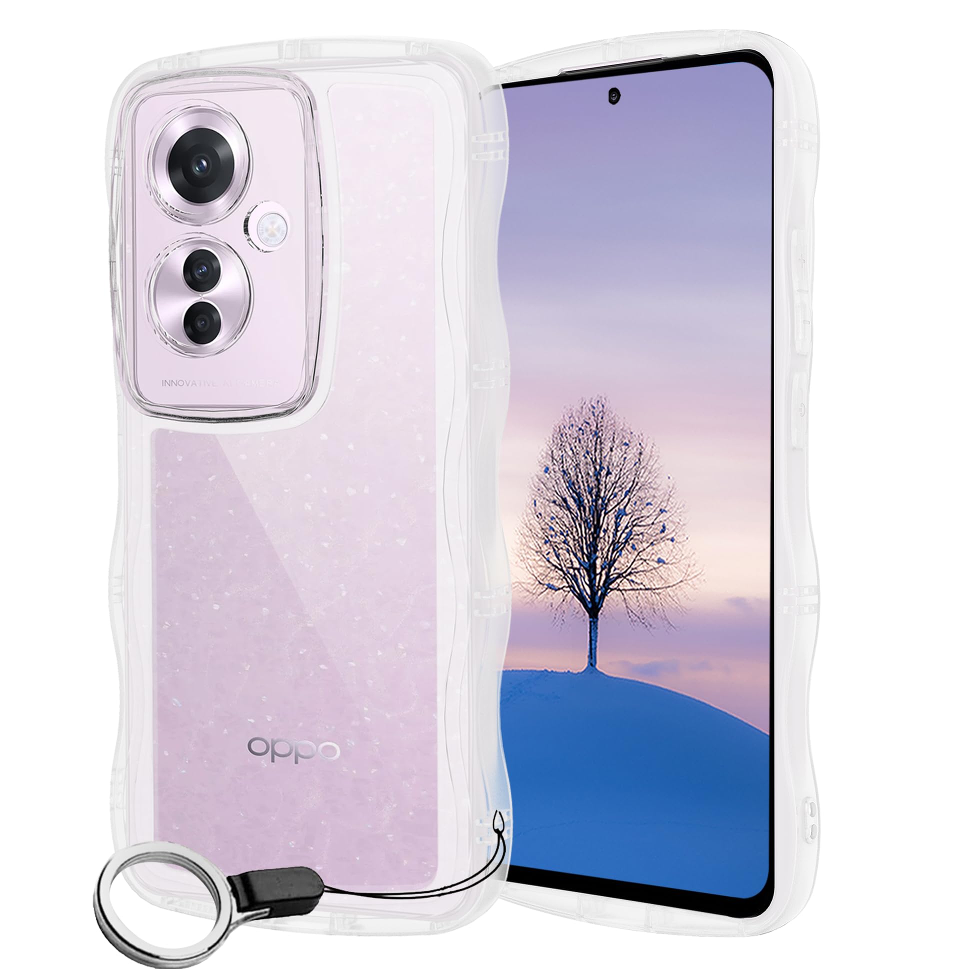 Rakuten - OPPO Reno11 A ケース クリア ウェーブ TPU波状のバンパー 透明 スマホケース かわいい うねうね オッポ Reno11A ウェーブ デザイン 可愛い 韓国 女性用 薄型 人気 おしゃれ 耐衝撃 ストラップホール付き(クリア)