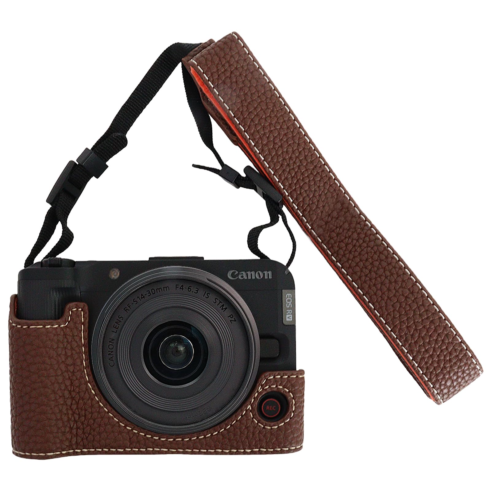 樂天商城 - VOVMOEYA カメラケース Canon EOS R50 V用 調節可能なショルダーストラップ付き、R50V PUレザーハーフケース、スタイリッシュな保護軽量、正確なフィット、三脚対応