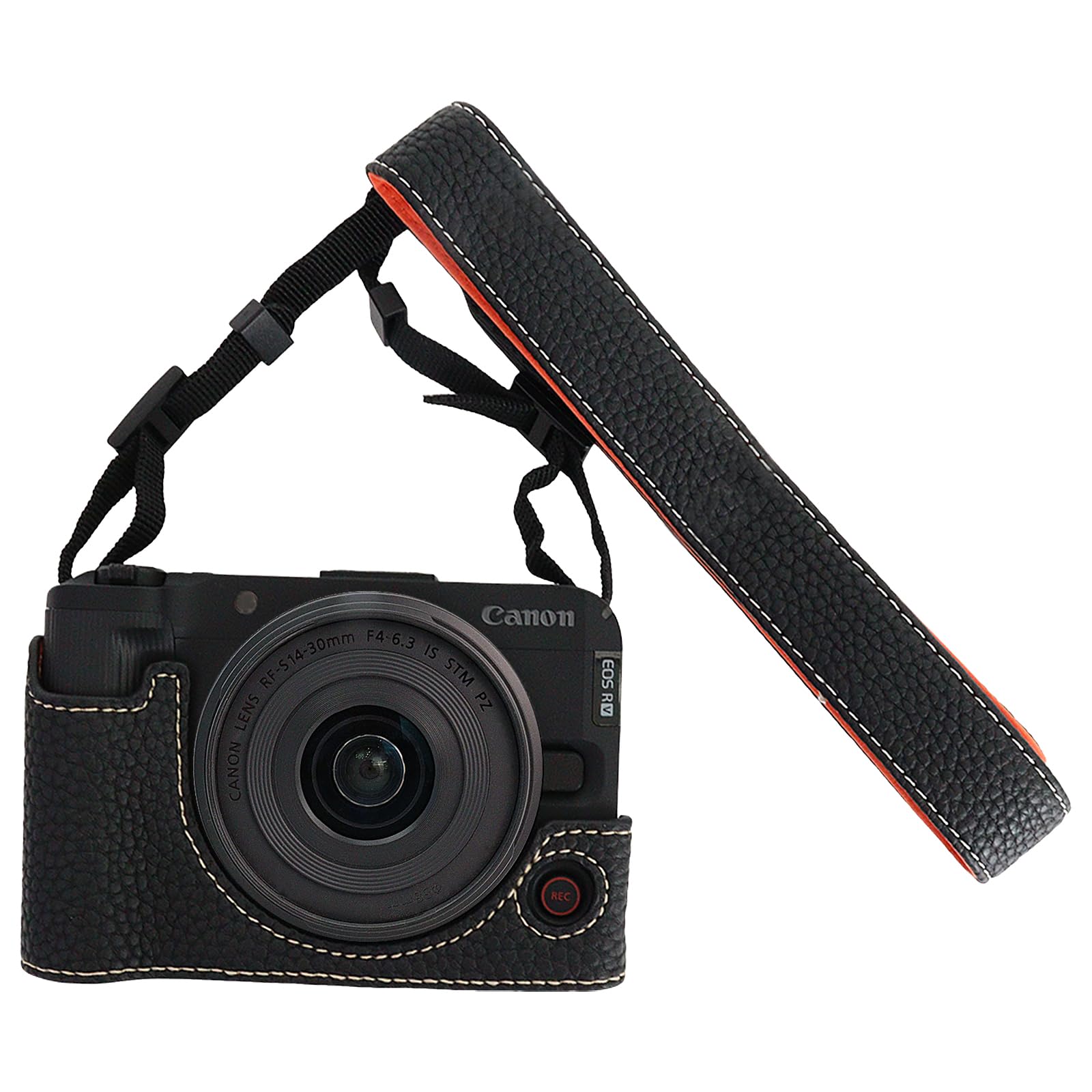 樂天商城 - VOVMOEYA カメラケース Canon EOS R50 V用 調節可能なショルダーストラップ付き、R50V PUレザーハーフケース、スタイリッシュな保護軽量、正確なフィット、三脚対応