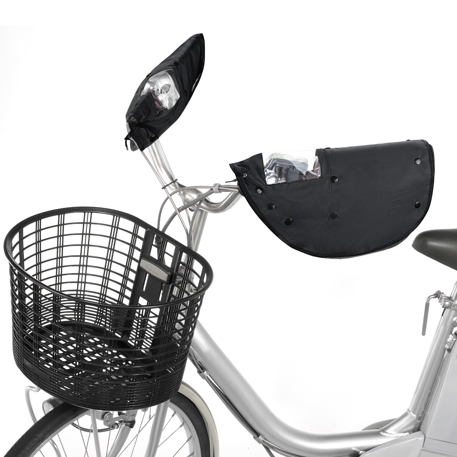 KEMIMOTO 自転車 ハンドルカバー ハンドル日除けカバー 日焼け防止 撥水 柔らかい 電動自転車 ママチャリ 通勤 通学 スーパー通う オールシーズン使える 内部ボア外せる 防水 防寒 Lサイズ (ブラック)