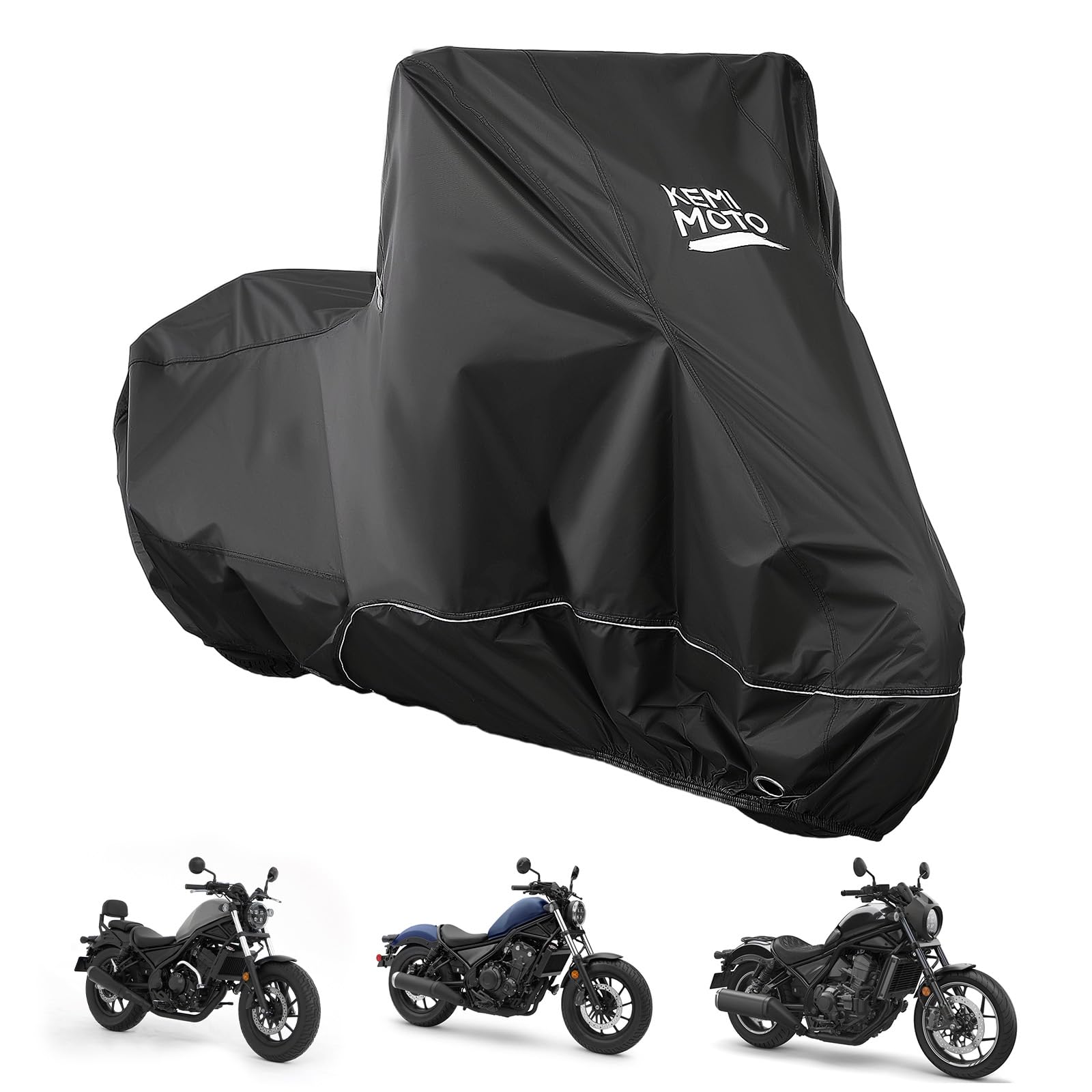 Rakuten - 【革新版】KEMIMOTO レブル250/500/1100用 バイクカバー 防水420D厚手 UVカット 紫外線防止 高防風 防埃 防雨 防雪 反射テープ付き 色褪せない 耐用 盗難防止 収納袋付き ホンダのレブル用カバー ブラック