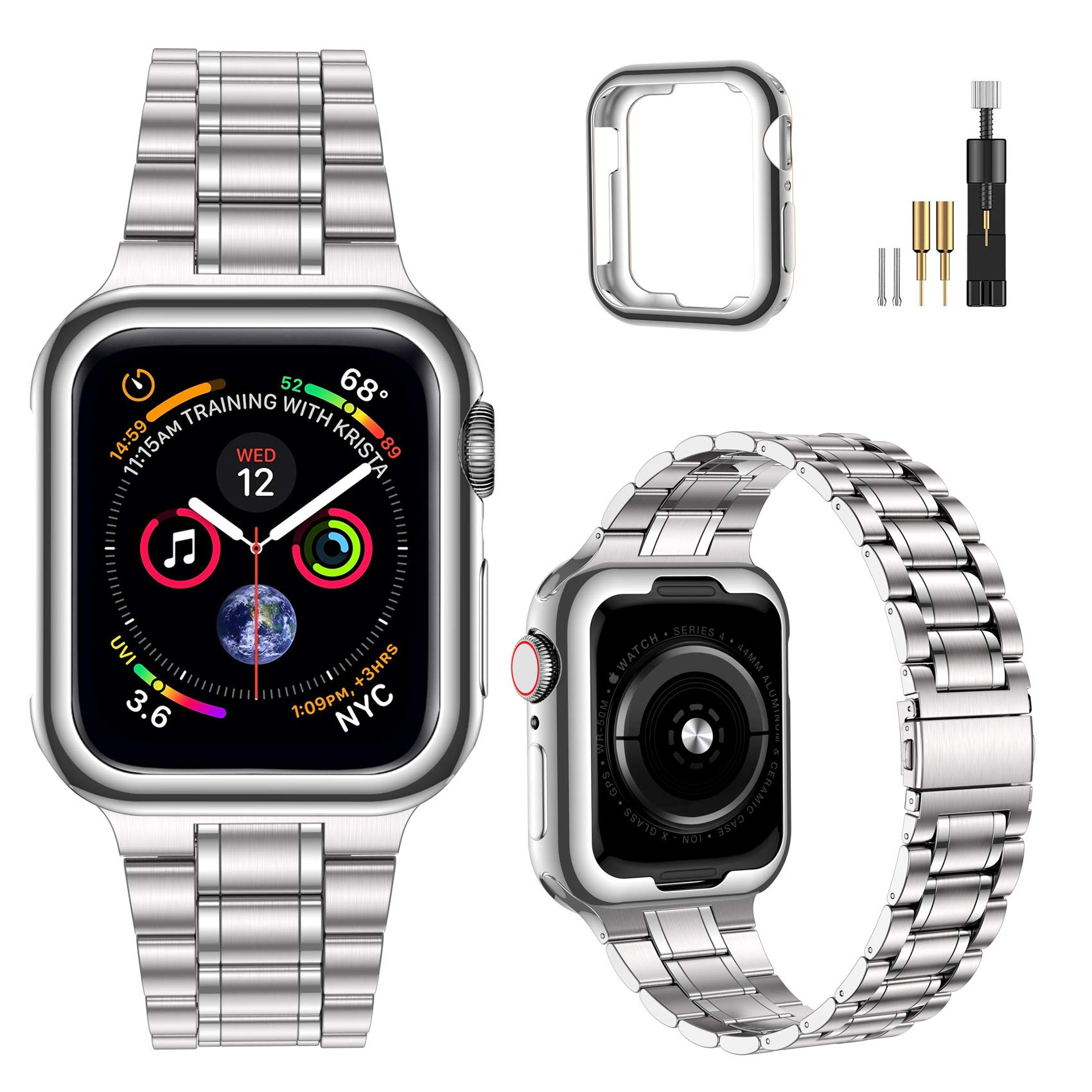 樂天商城 - MioHHR ステンレススチールバンド Apple Watchバンド41mm 40mm 38mm メタル交換用リストバンドストラップ iWatch シリーズ 9/8/7/6/5/4/3/2/1/SE3/SE2/SE用, シルバー