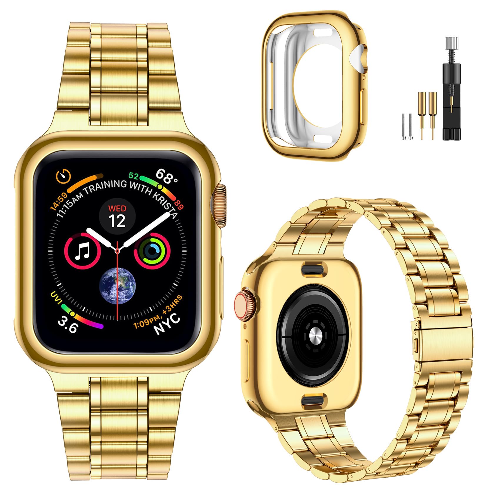 Rakuten - MioHHR ステンレススチールバンド Apple Watchバンド 10 11 46mm メタル交換用リストバンドストラップ iWatch シリーズ 10/11用, イエローゴールド