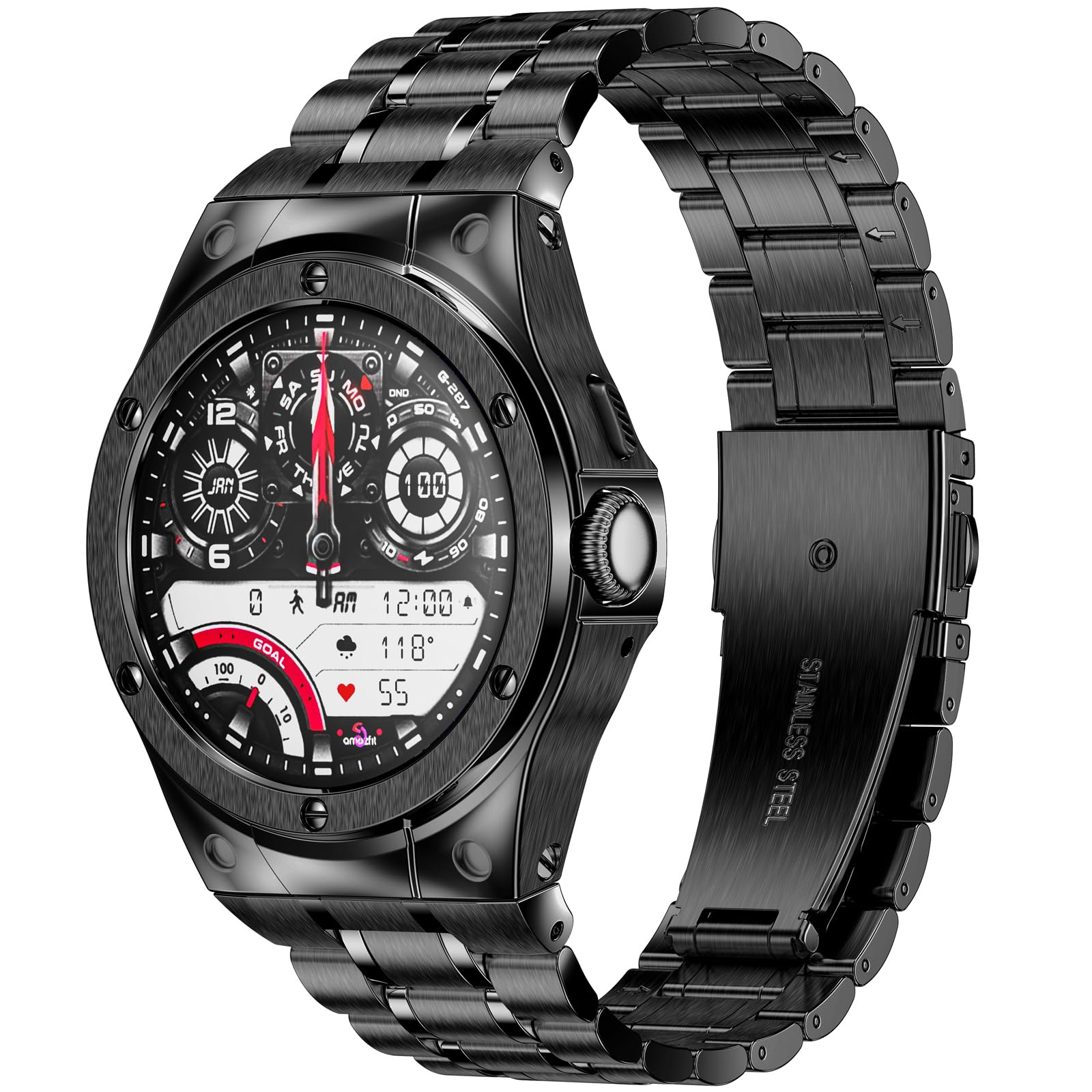 [MioHHR] ステンレススチールケースとバンドは、Google Pixel Watch 3 と互換性があり、Google Pixel Watch 45mm用ストラップ付きメタル保護バンパーカバー、男女兼用 ブラック