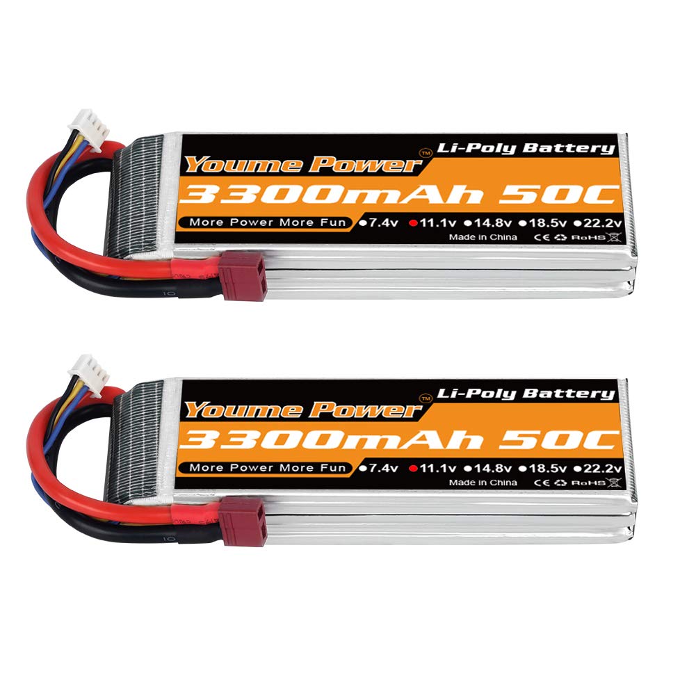Youme Power 3S リポバッテリー 11.1V RC Lipo 3300mAh 50C Deans TプラグRCカートラックトラギー飛行機UAVドローンFPVグライダー3D平面公園チラシボルテックス400mm Xそり（2パック）