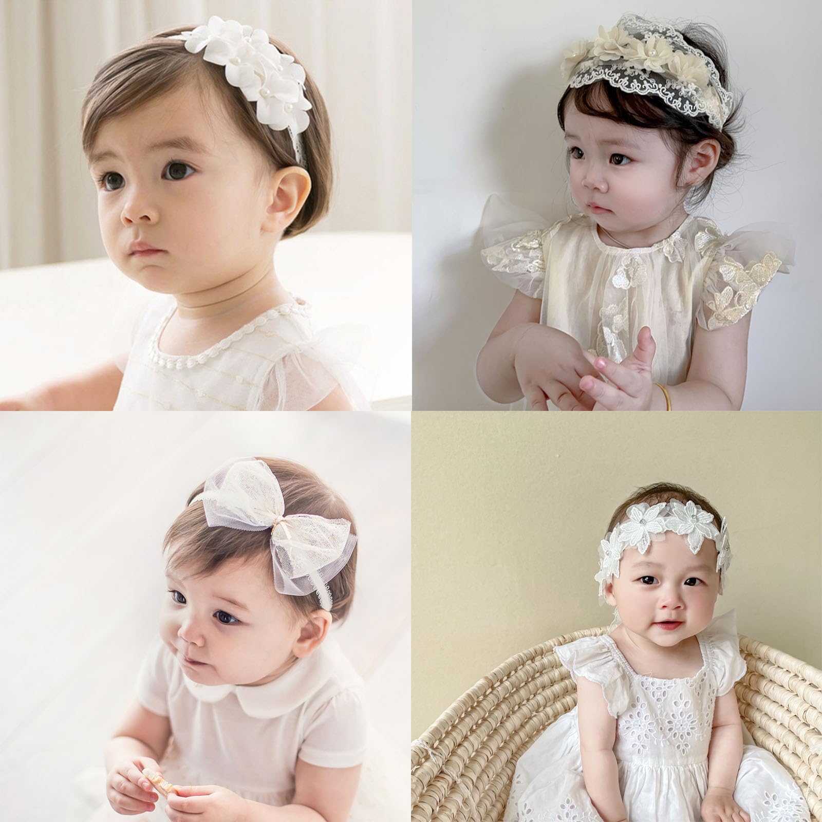 YINKE ベビー ヘアバンド 4点セット 赤ちゃん レース 花 ヘアアクセサリー へあアクセサリー リボン かわいい おしゃれ プレゼント 子供 女の子 髪飾...