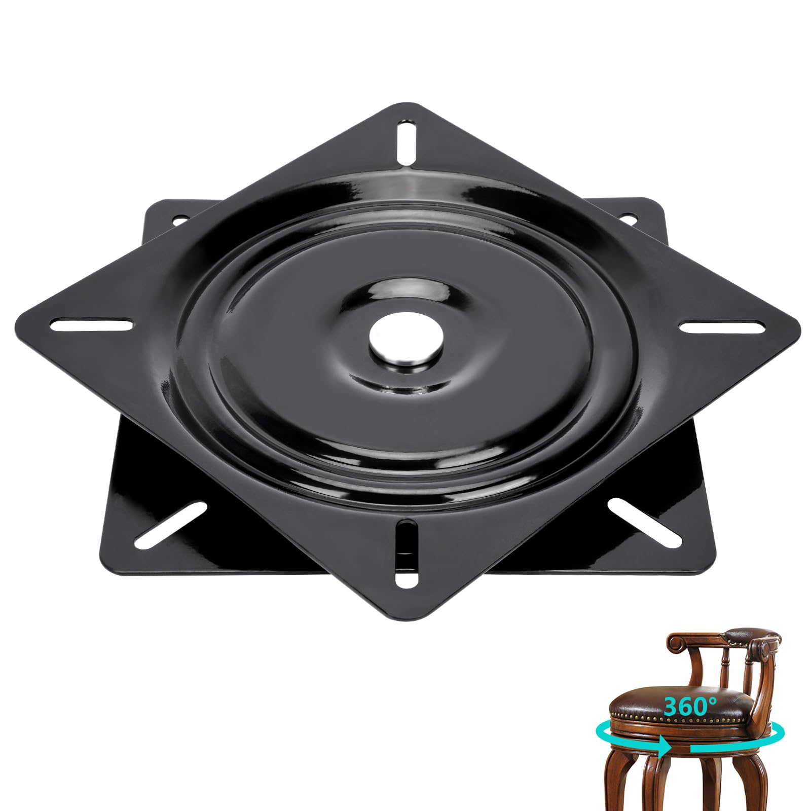 aleawol 椅子用回転板 8インチ 回転盤 鋼板製 スイベルプレート 360度 回転椅子 金具 修理 交換用 (200mm ブラック)