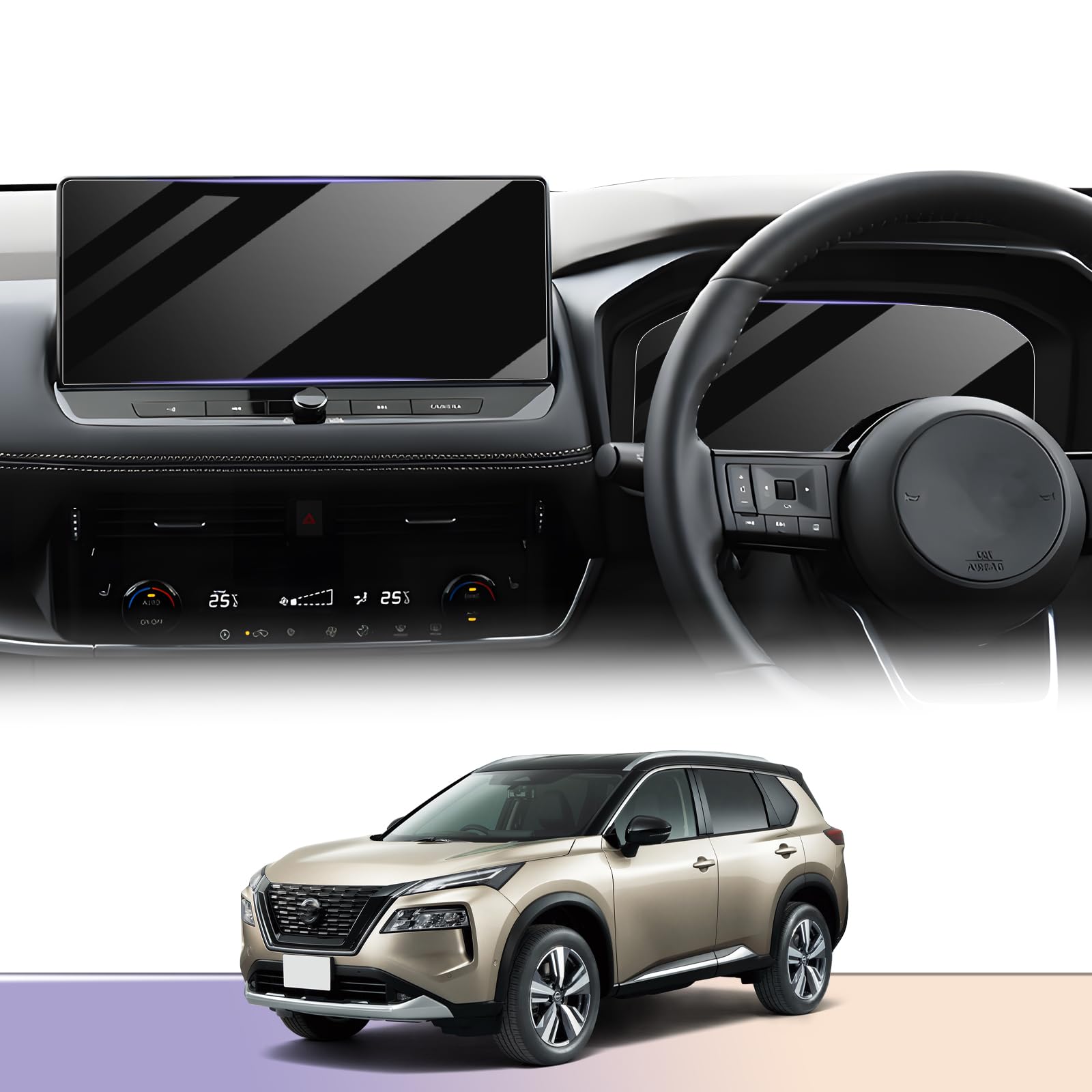 樂天商城 - LUWU エクストレイルT33 ナビ＋メーター 専用強化ガラス保護フィルム 2枚入り 【Sグレード以外対応可能】 9H 高感度タッチ キズ・汚れ・気泡防止 貼付簡単 保護フィルム