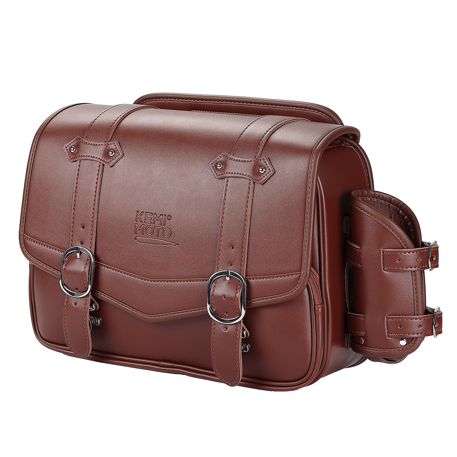 KEMIMOTO バイク サイドバッグ サドルバッグ 汎用 15L サイドバック 大容量 ドリンクホルダー付属 金具防錆 小物収納 ブラウン KM401BW