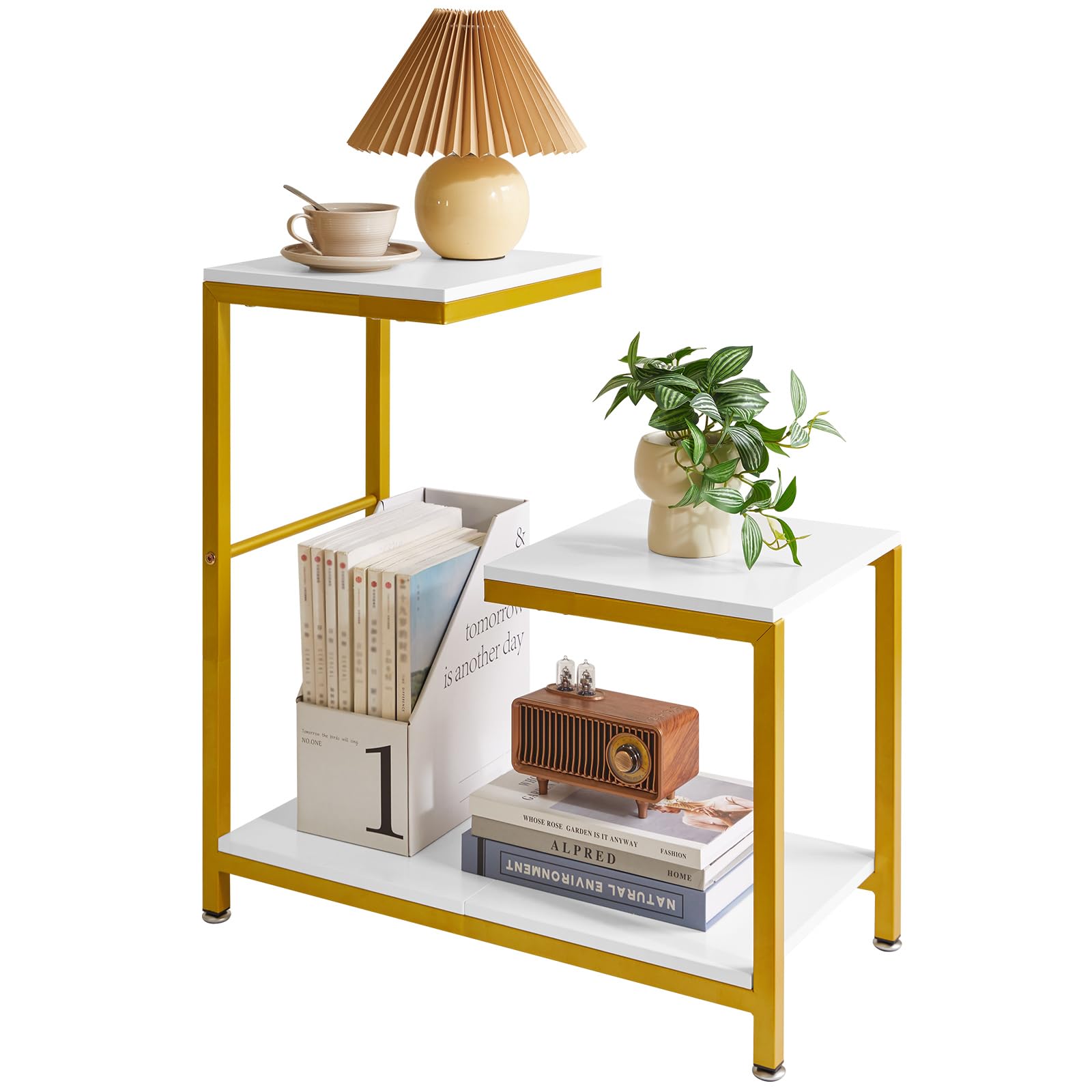 樂天商城 - Aibiju サイドテーブル おしゃれ オープンシェルフ スリム 幅60×奥行30×高さ64cm 3段 ナイトテーブル ラック コンパクト 室内花台 組立簡単 アジャスター付 ホワイト YD-TM053W