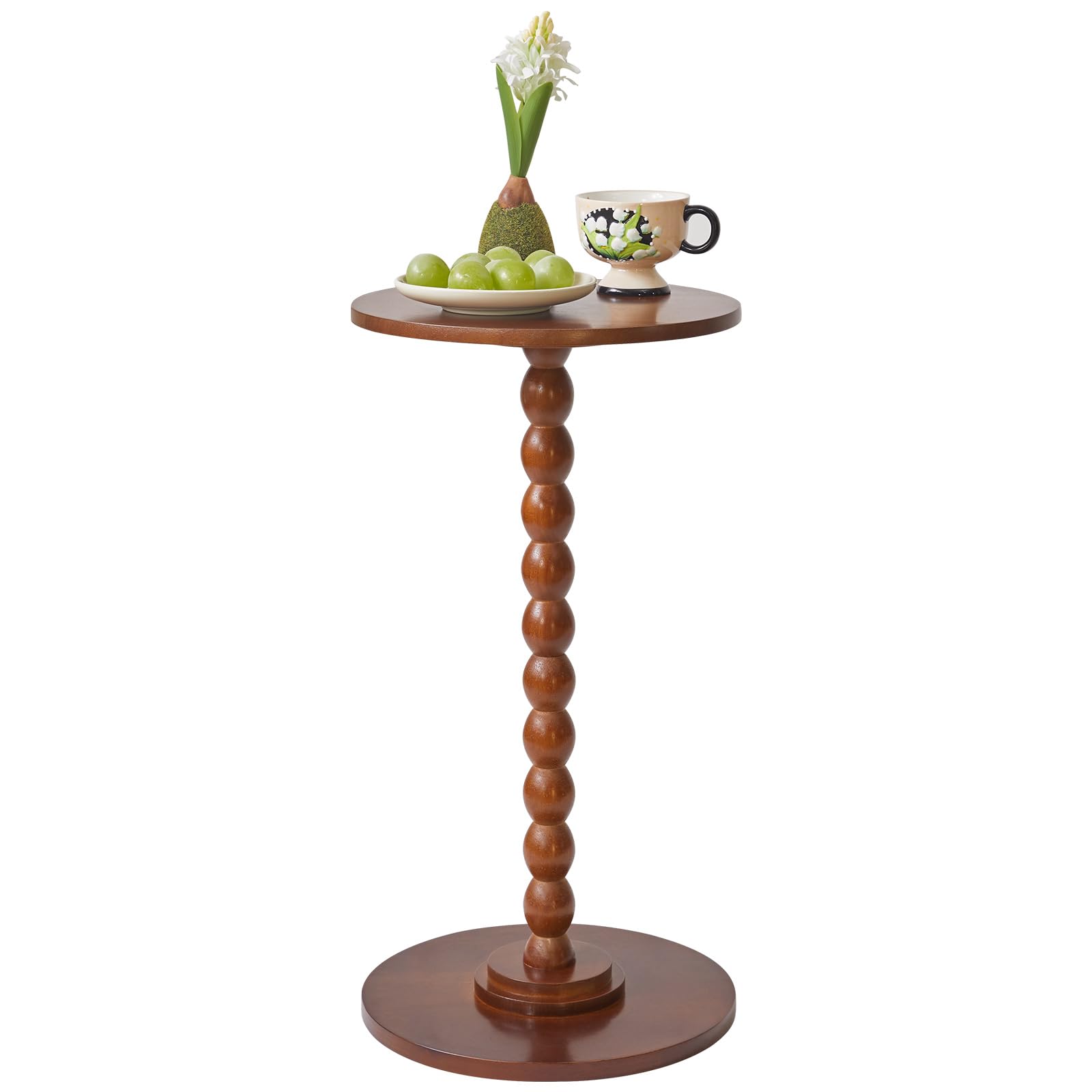 Aibiju サイドテーブル 復古 スリム ベッドサイドテーブル 円卓 一人暮らし さいどテーブルソファ横 30×30×57cm 軽量 ミニテーブル丸 一本足 ウォールナット色 YD-RST001H