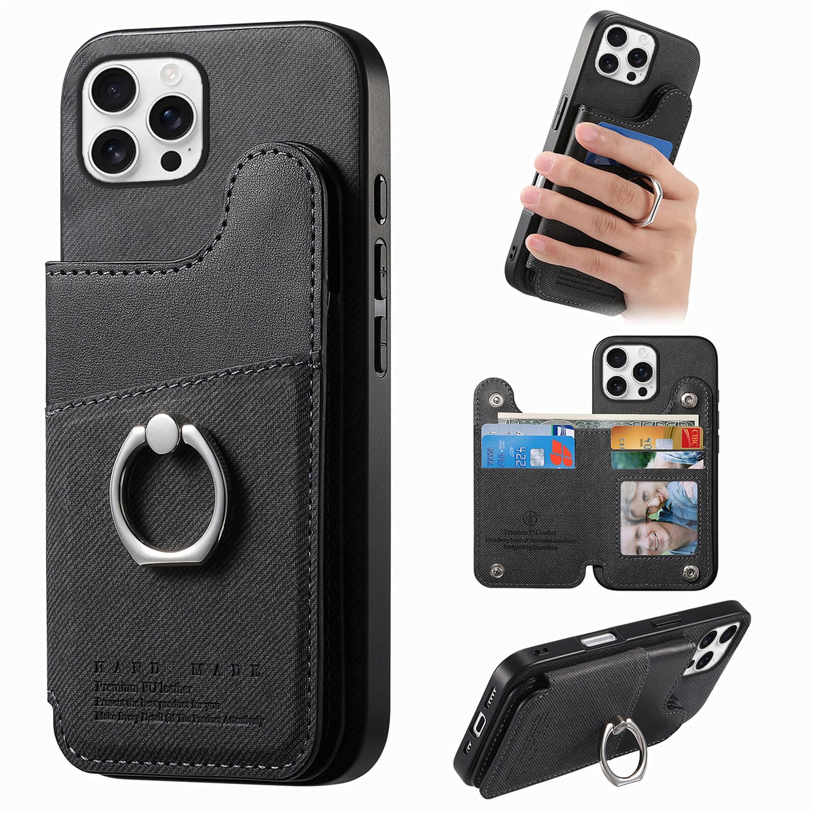 iPhone 16 Pro ケース 手帳型 iphone16プロ スマホケース カード収納 背面型 あいふおん16プロケース リング付き アイフォン16pro カバー 耐衝撃 薄型 iphone16pro カバー PUレザー 財布付き アイホン16pro